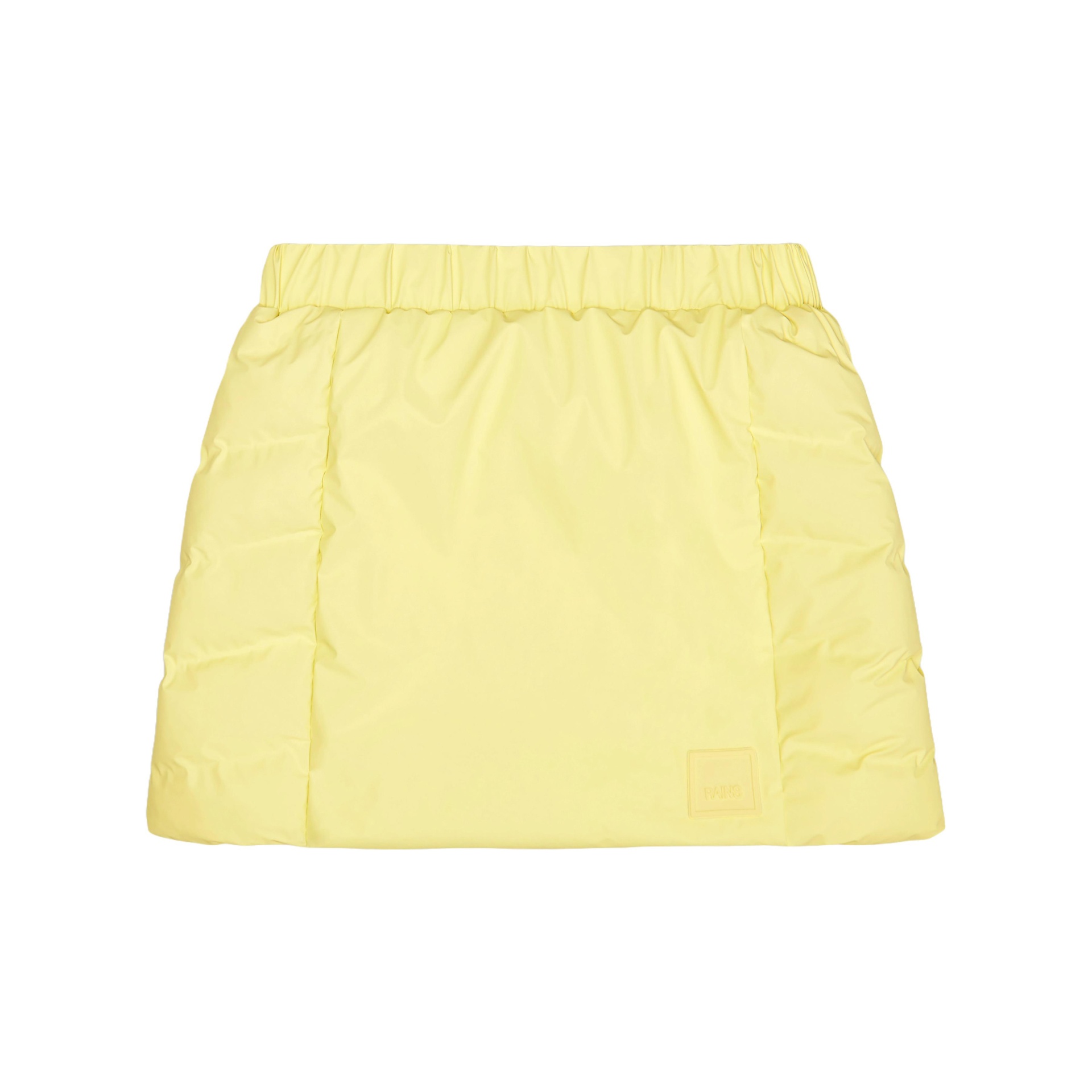 saia curta acolchoada amarela com cintura elástica e logotipo RAINS