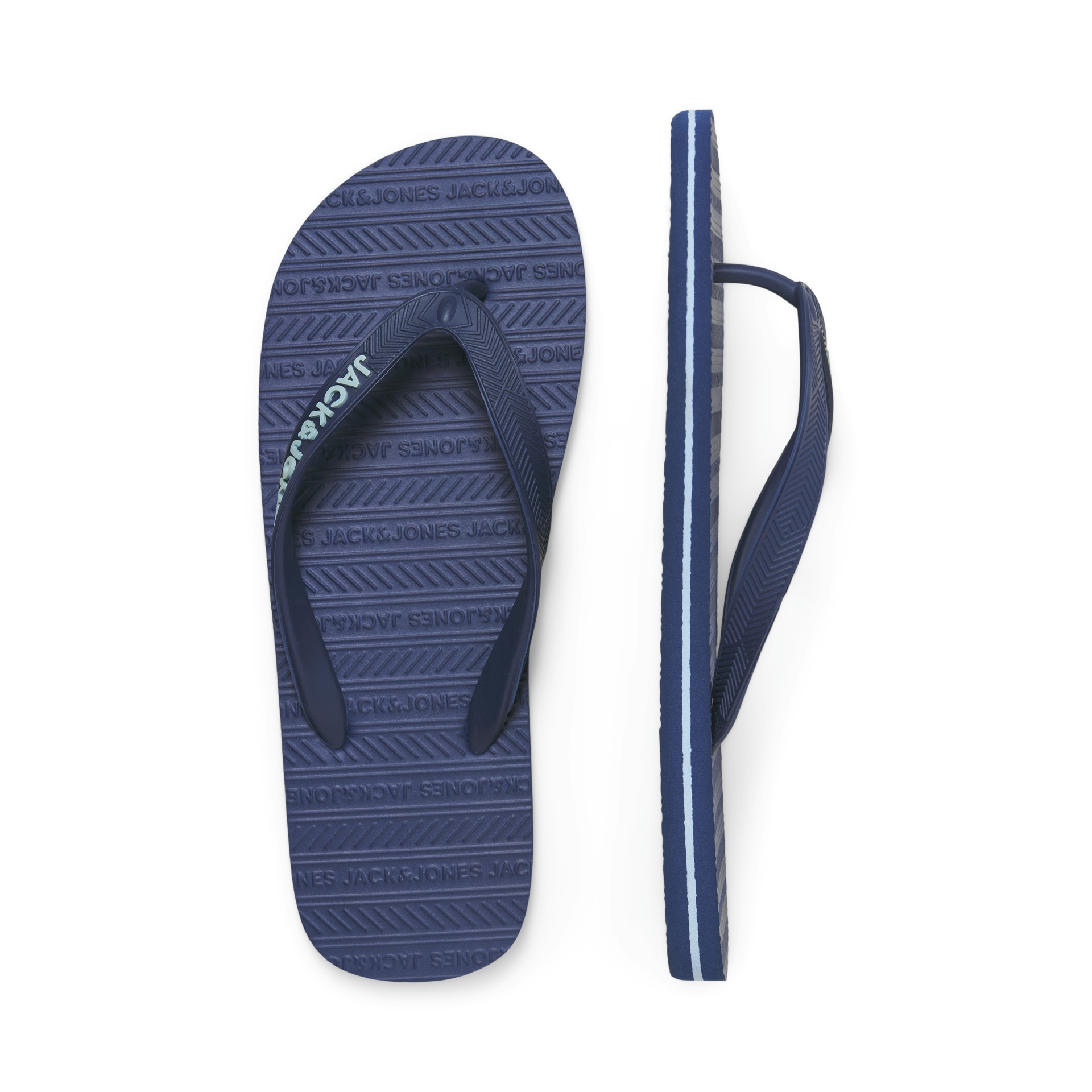 Chinelos azul escuro JACK&JONES com sola texturada e tira com o nome da marca