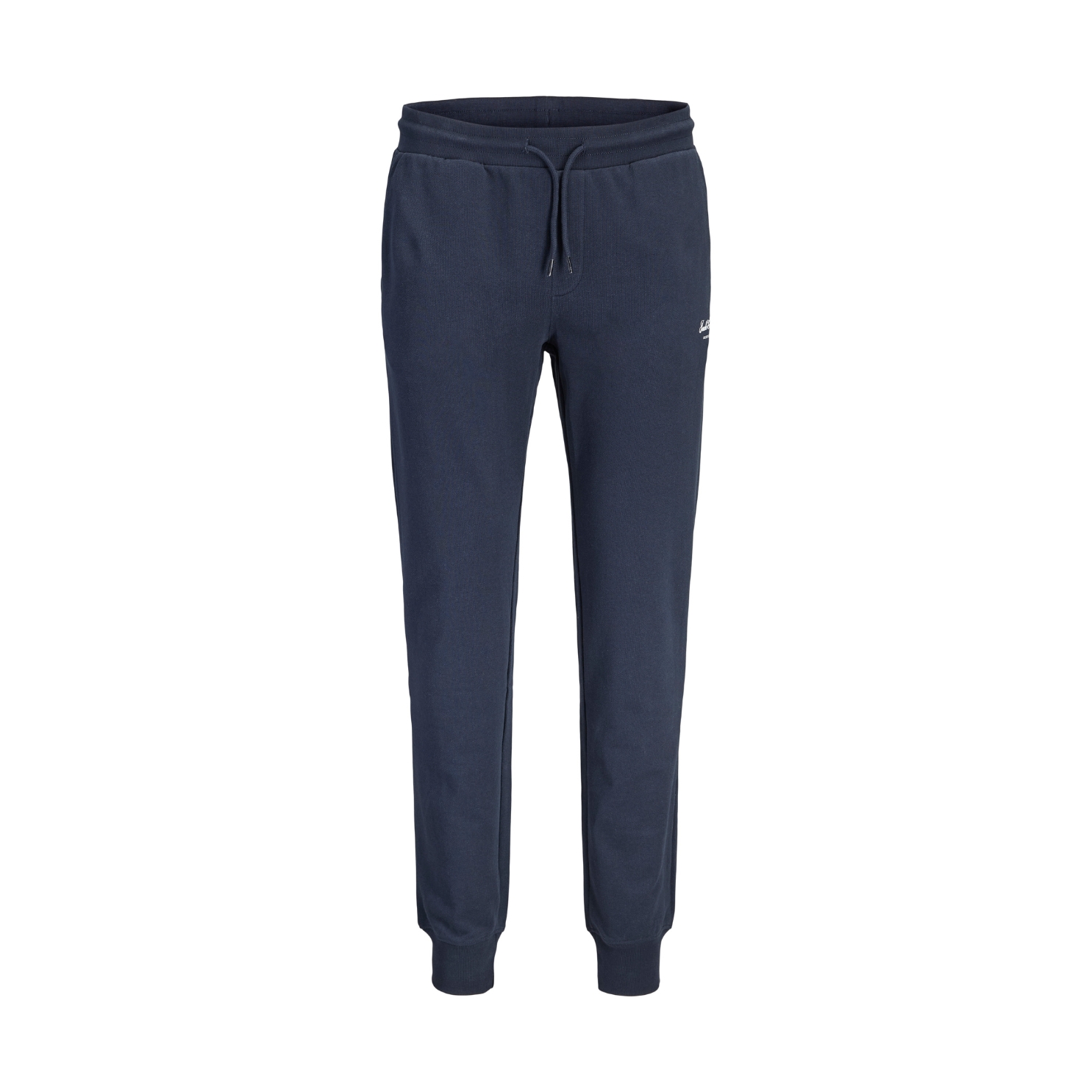 Calças de jogging azuis escuras com cordão e logótipo branco Jack & Jones