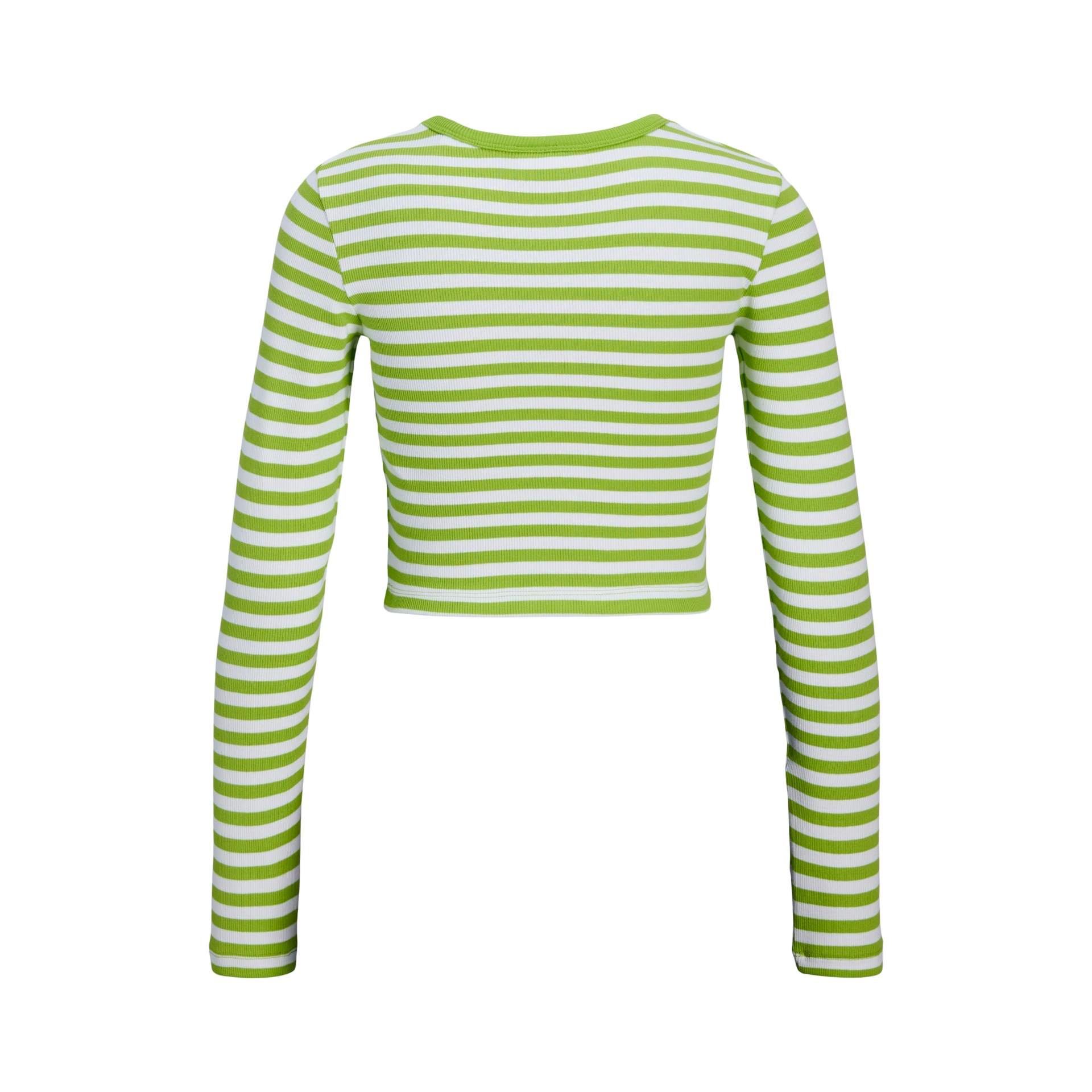 Camisola cropped de riscas verdes e brancas de costas