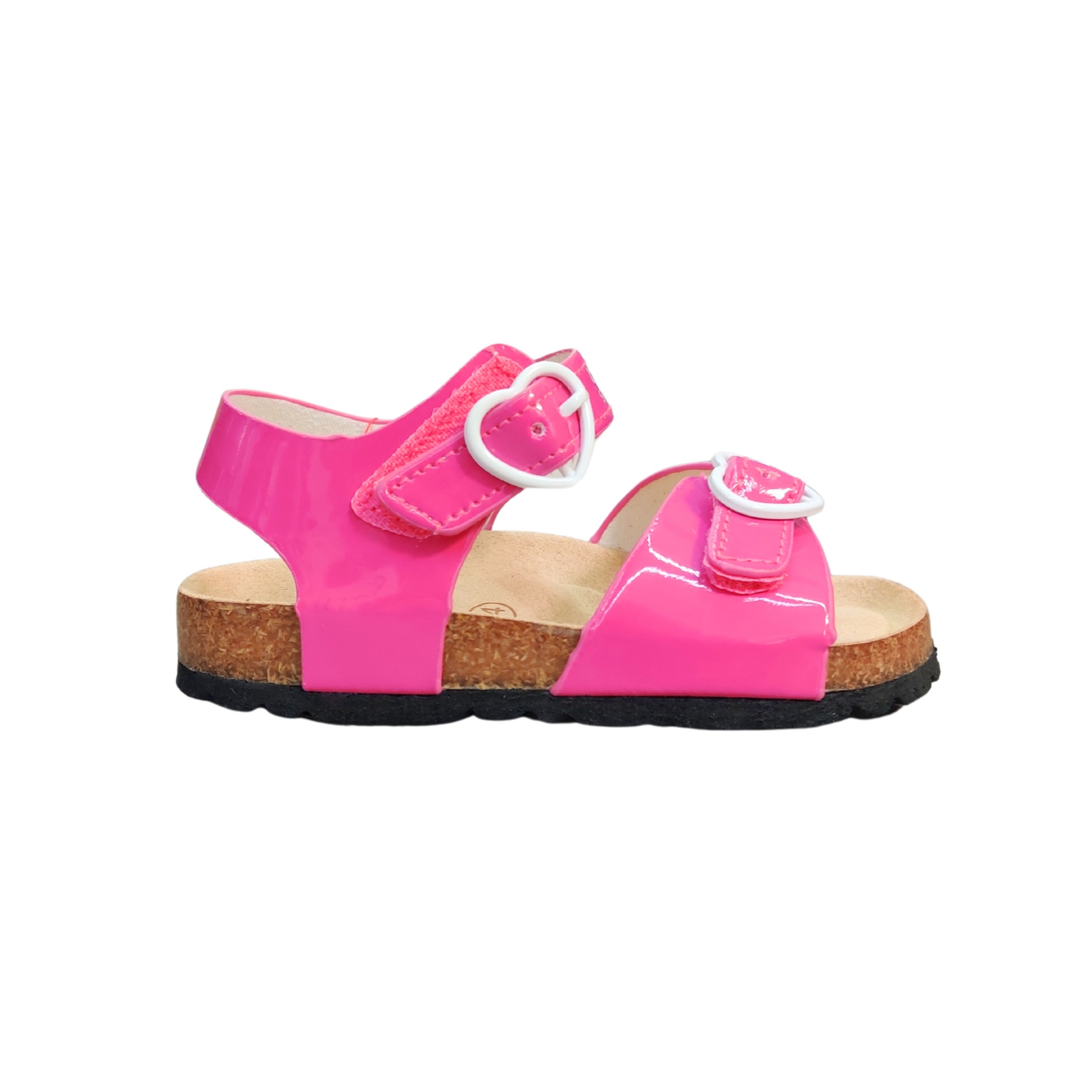 Sandália rosa infantil com sola de cortiça e fecho de velcro