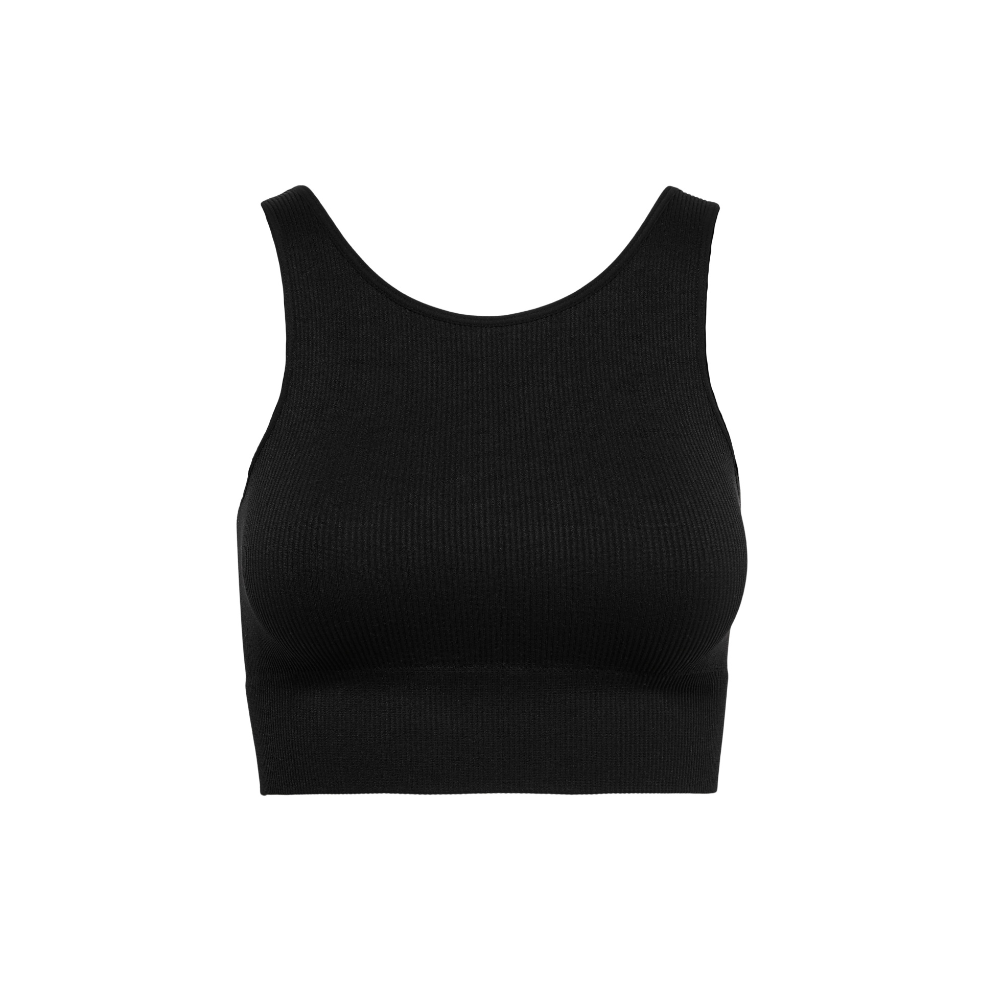 Top desportivo preto de malha canelada com alças largas