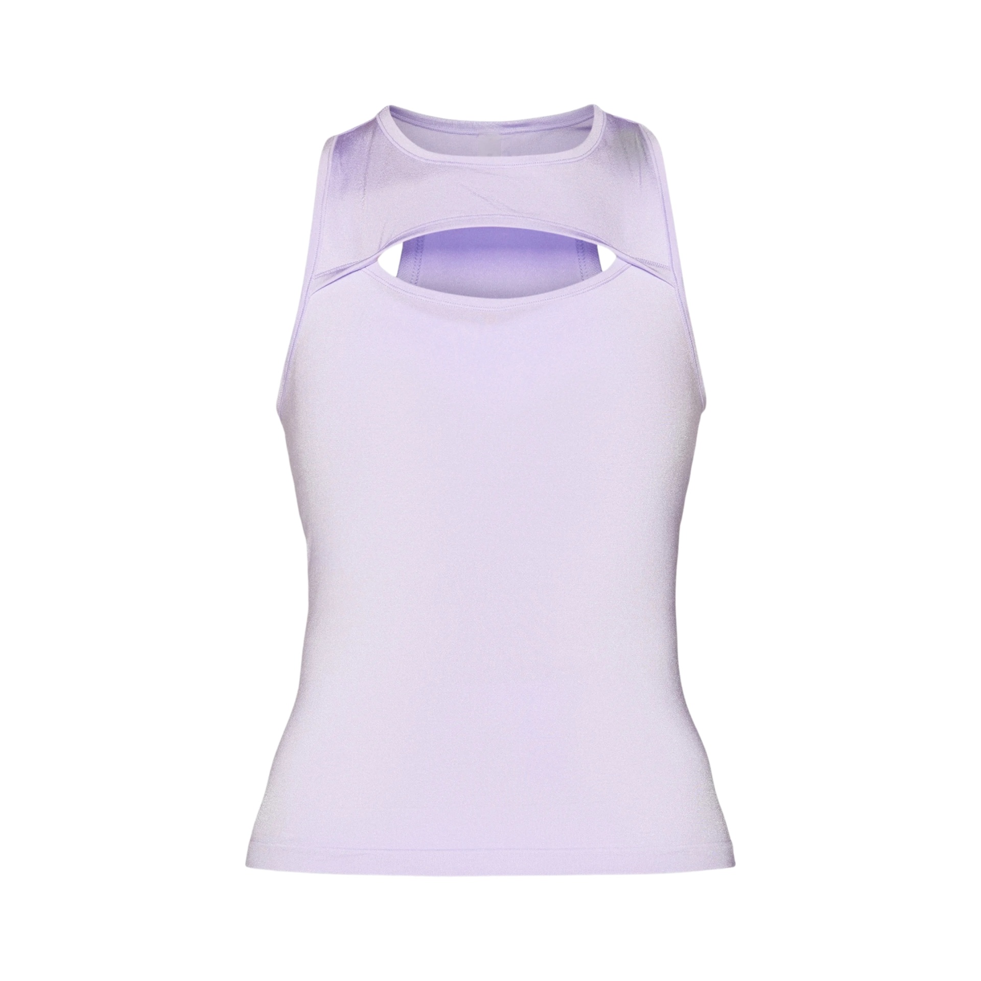 Top feminino lilás com recorte frontal abaulado