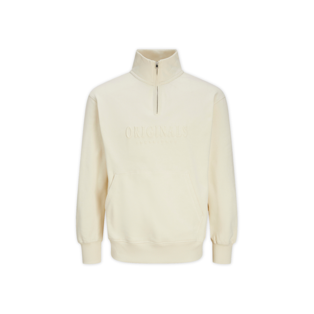 Sweatshirt creme com gola alta e fecho de correr