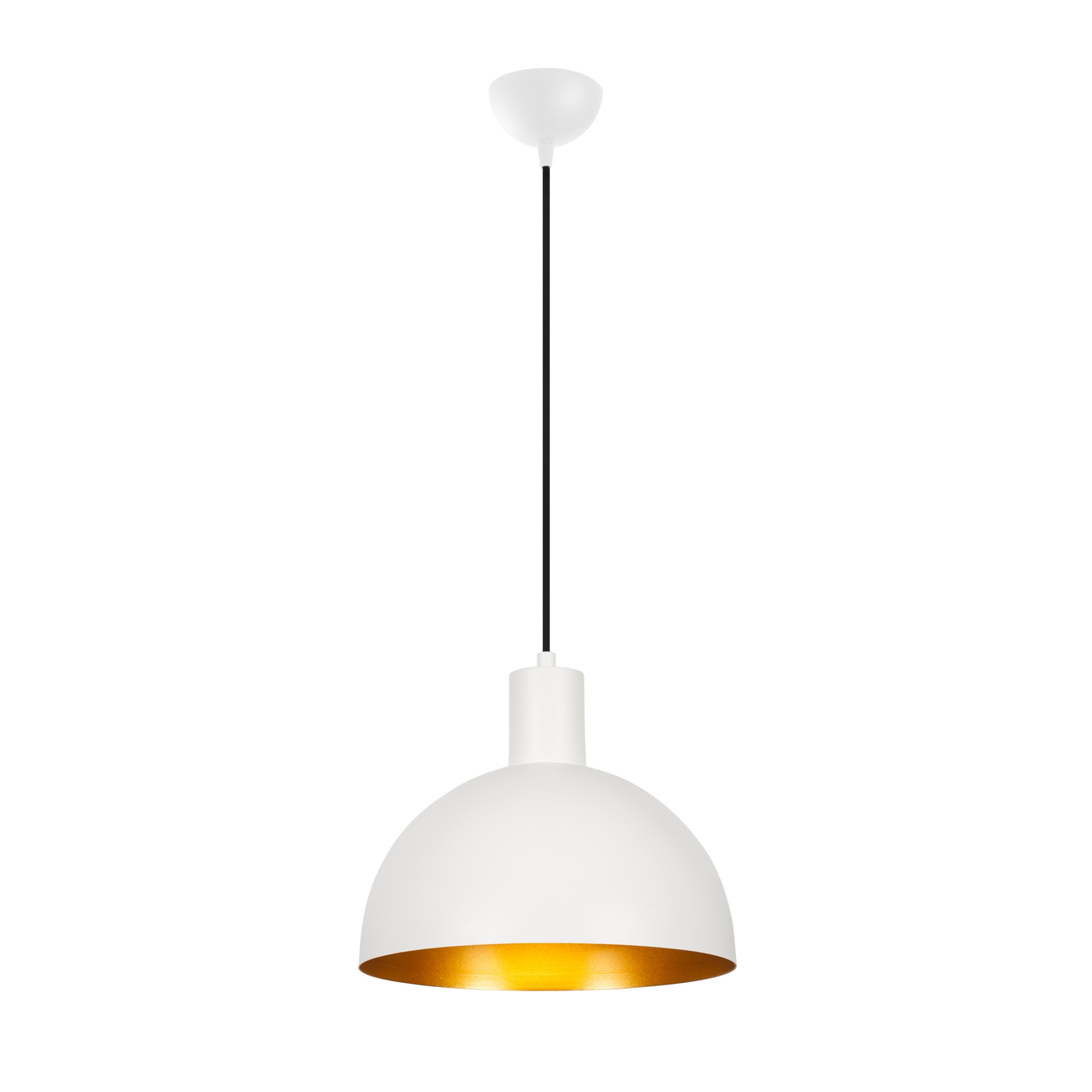 Candeeiro de teto pendente branco com interior dourado