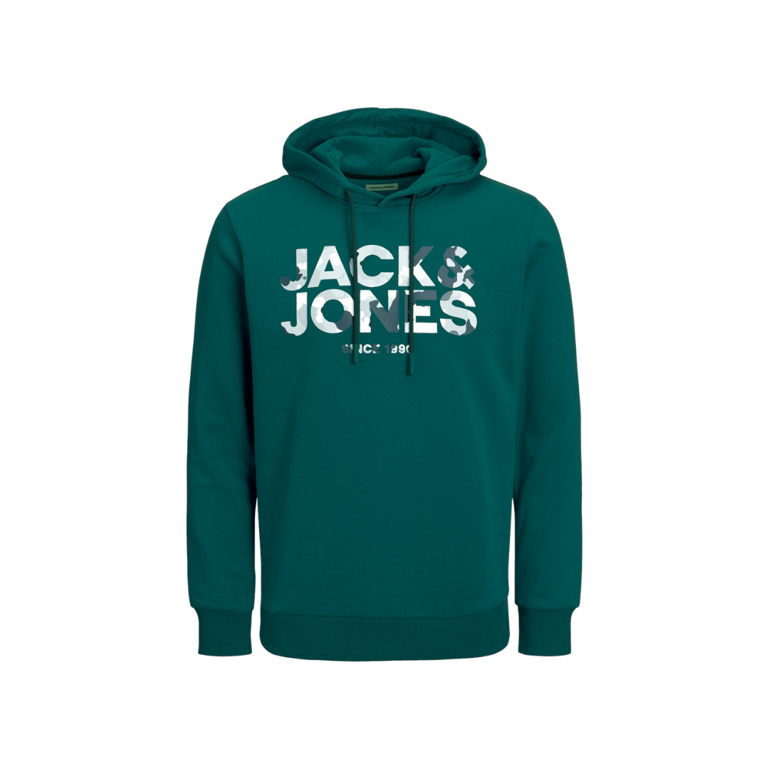 Sweatshirt verde escuro com capuz e texto branco JACK & JONES