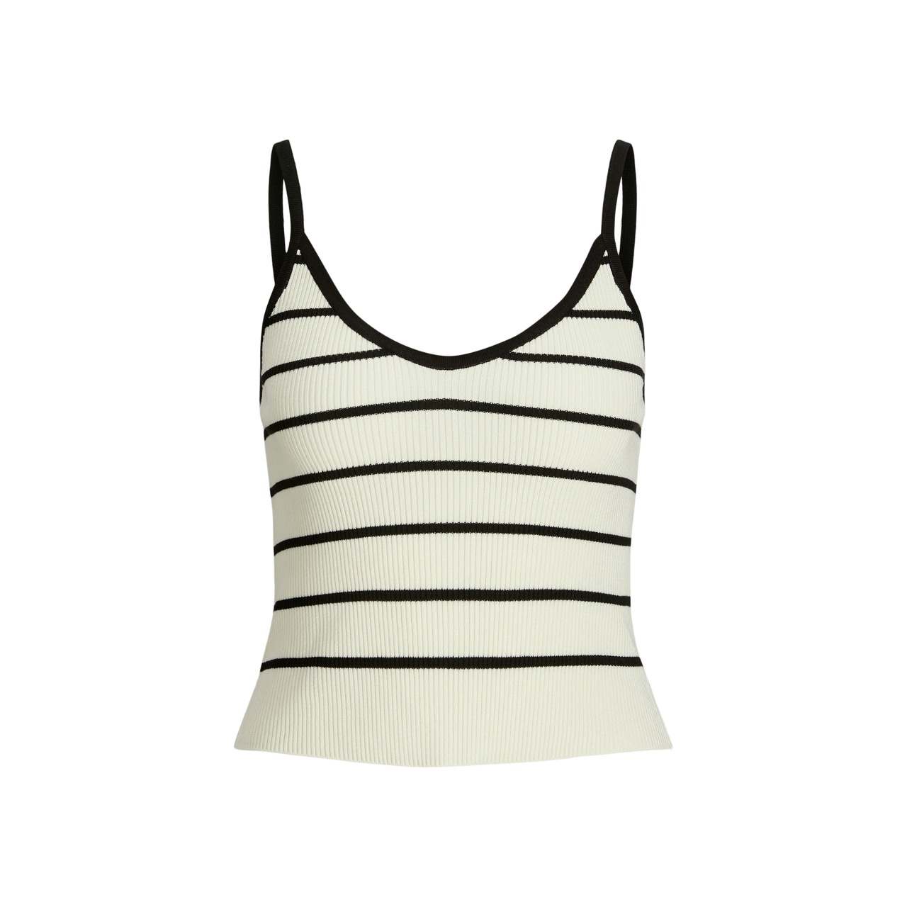 Top feminino branco com riscas pretas e alças finas pretas