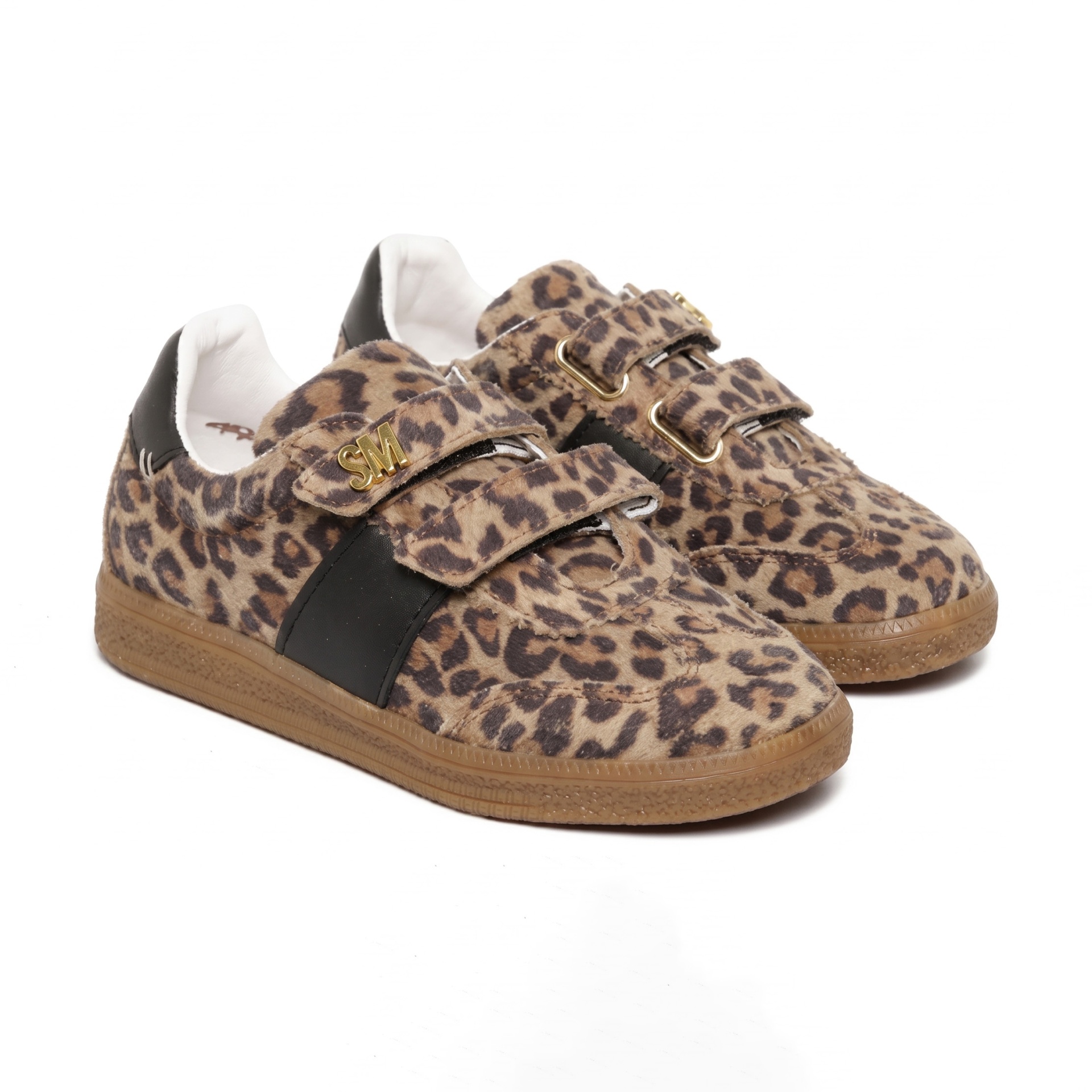 Sapatilhas animal print castanho e preto com fecho em velcro