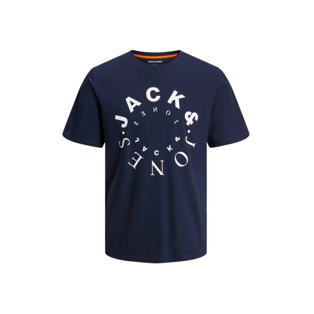 T-shirt azul escura com estampado branco circular Jack & Jones