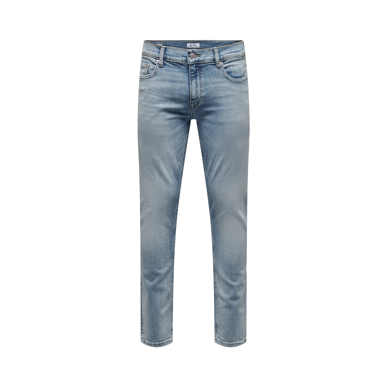 Calças de ganga azuis claras com bolsos e fecho