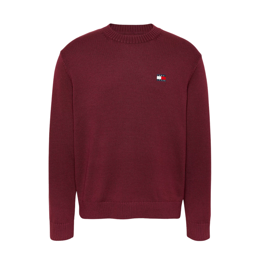 Camisola de malha vermelho bordeaux com logótipo Tommy Hilfiger no peito