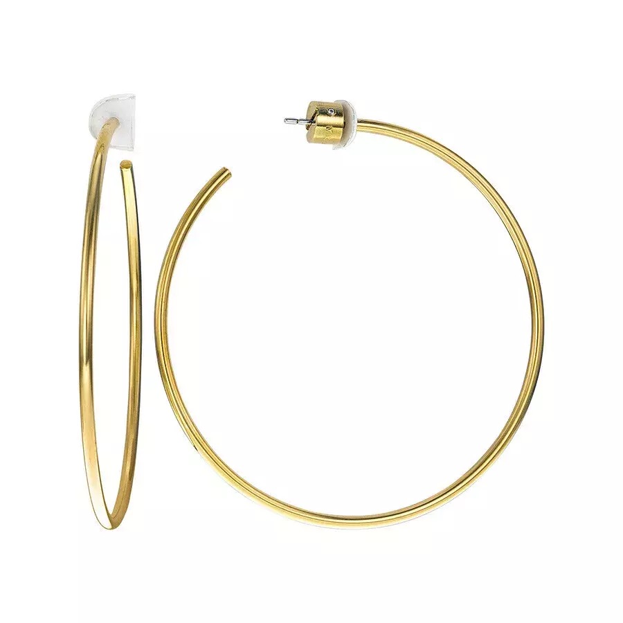 Brincos de argola dourados grandes com fecho de pino e tampa de silicone