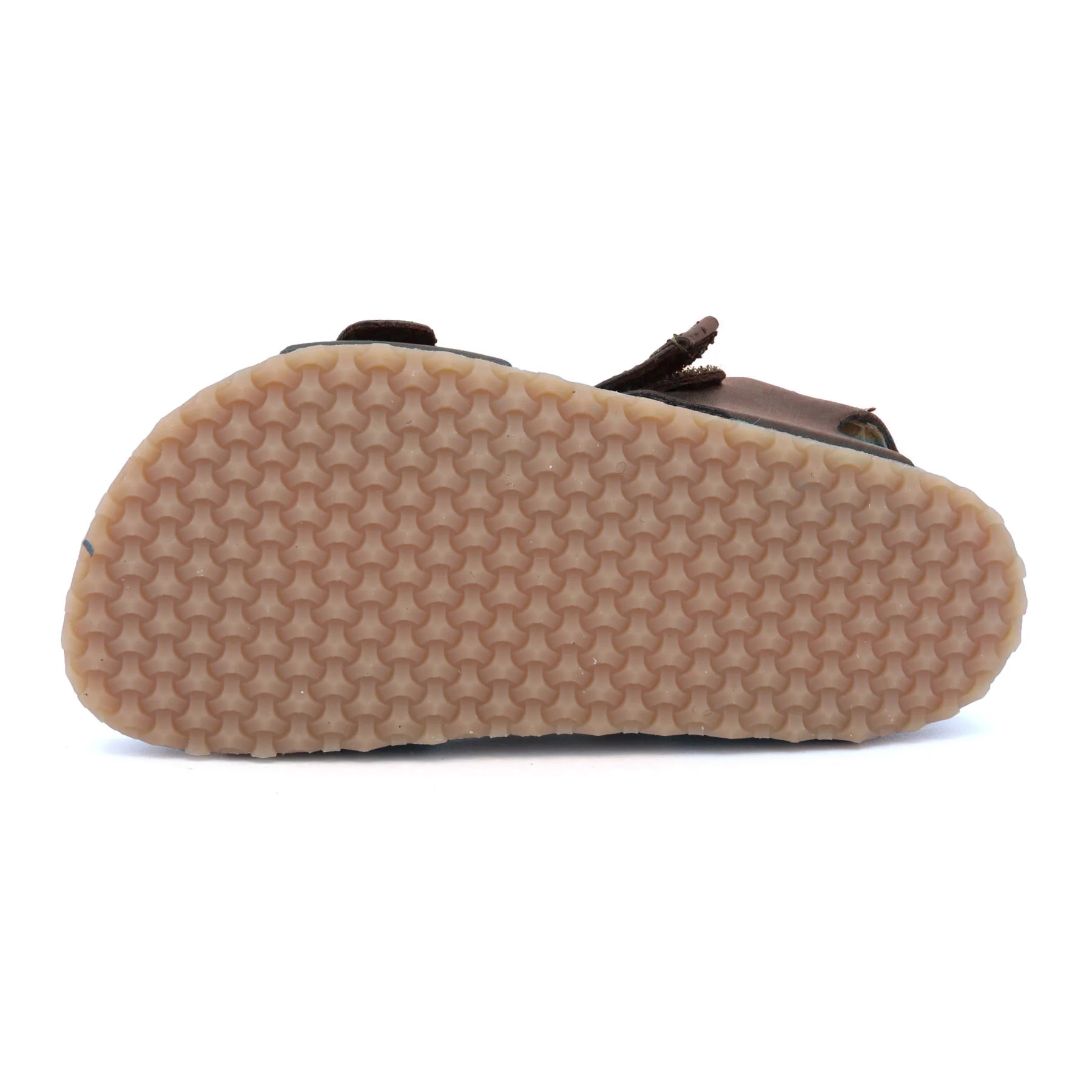 Sola antiderrapante de sandália castanha com parte superior em camurça