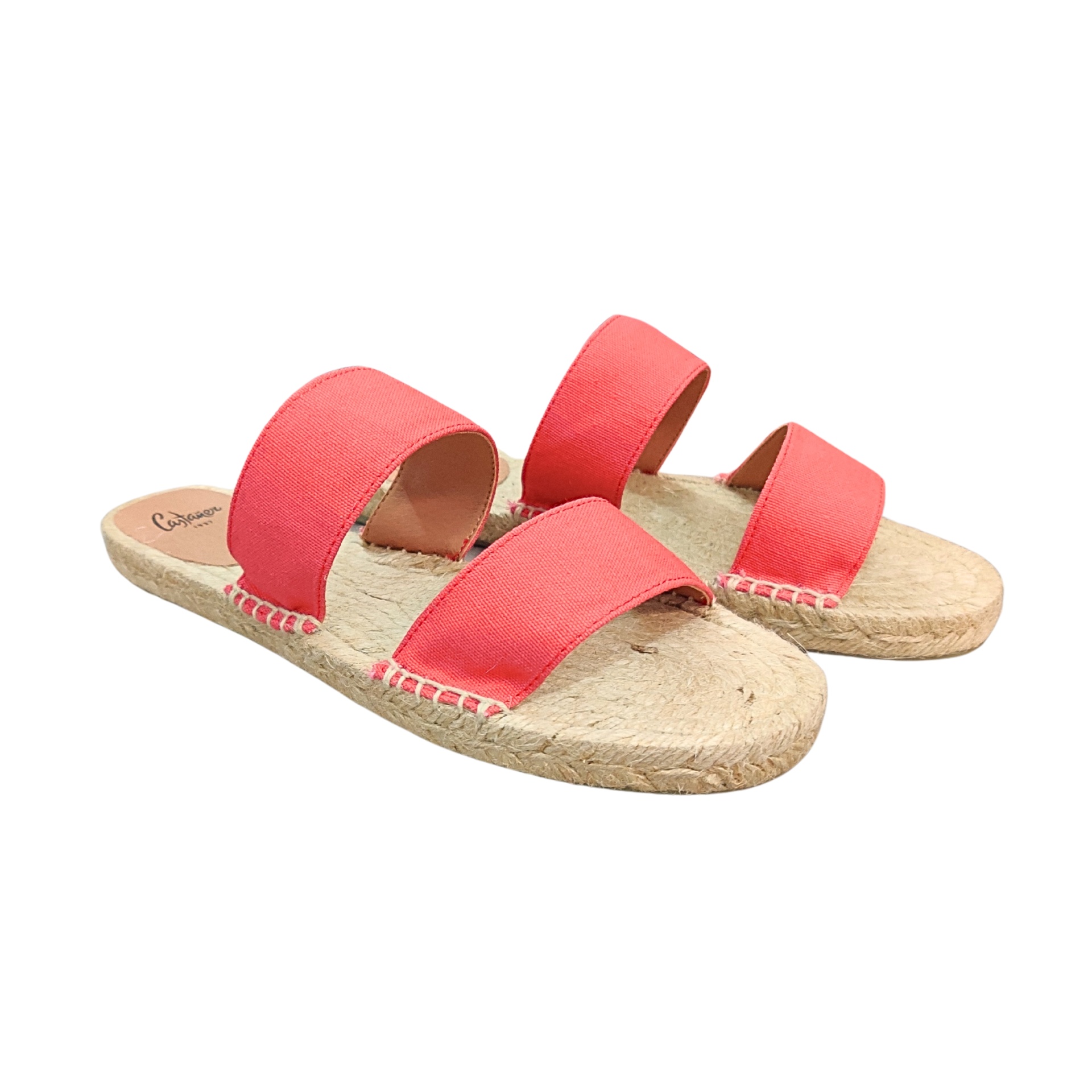 Sandálias de tecido coral com solado de ráfia