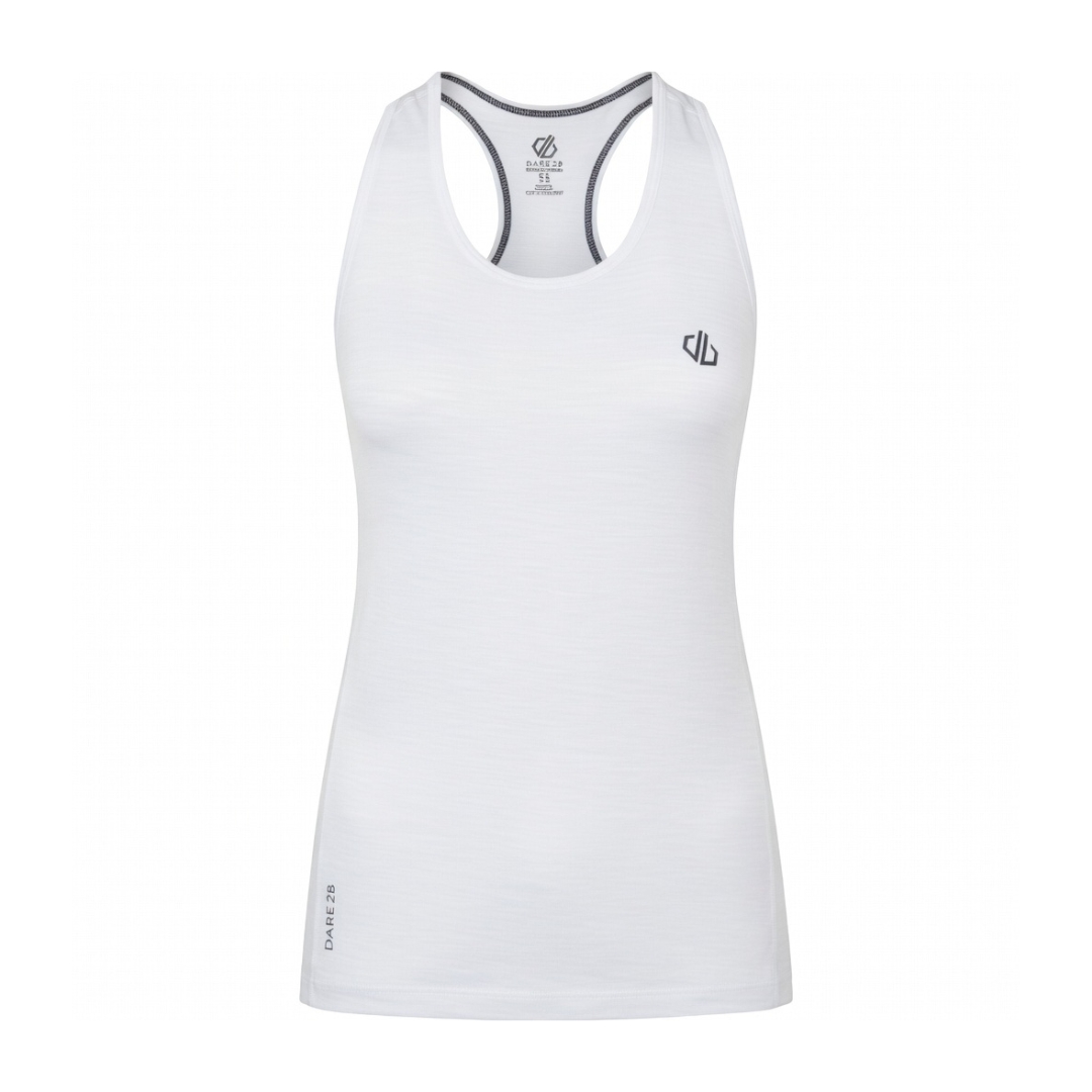 Camisola de alças branca com detalhes cinza e marca DARE 2B.