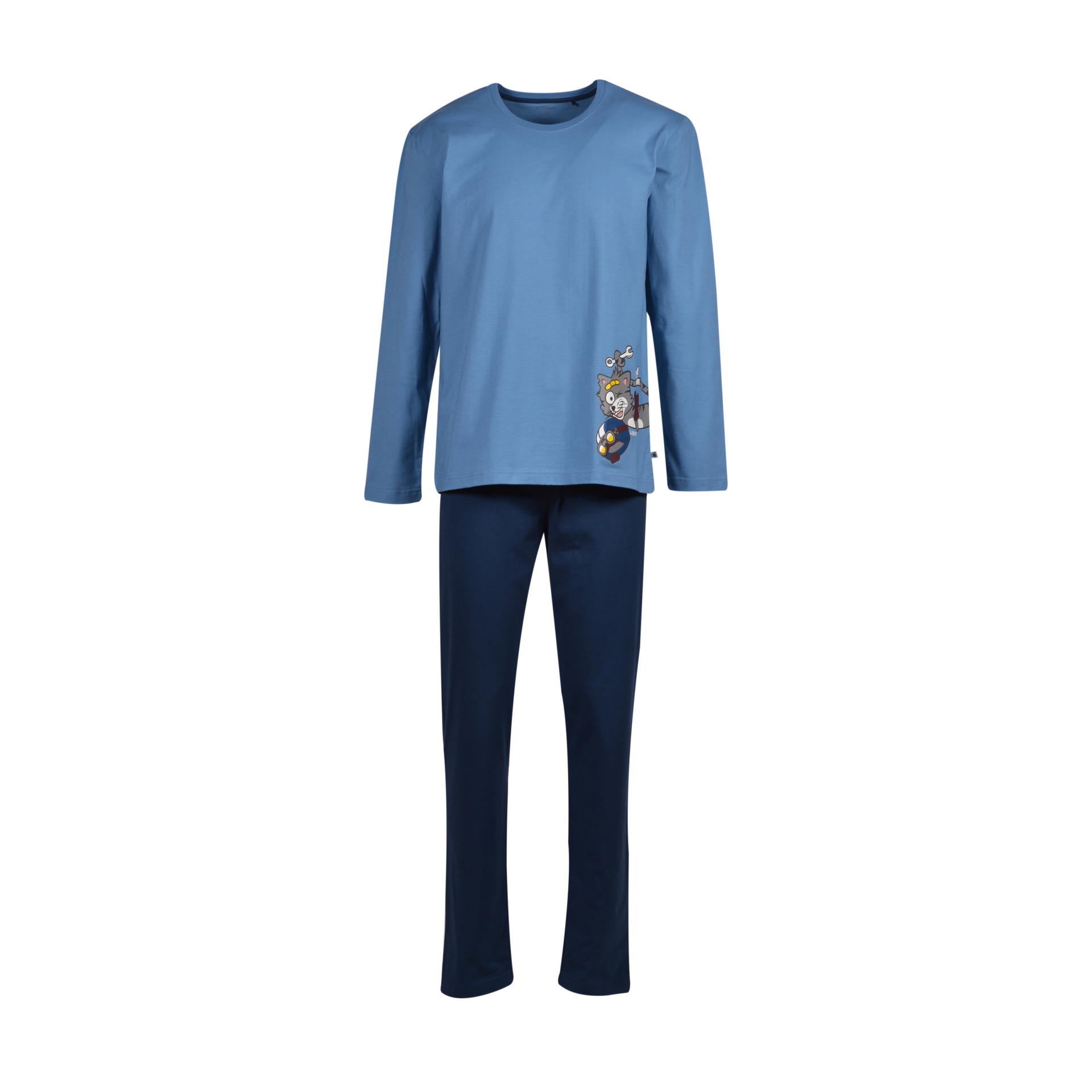 Conjunto de pijama azul com estampa infantil na camisola