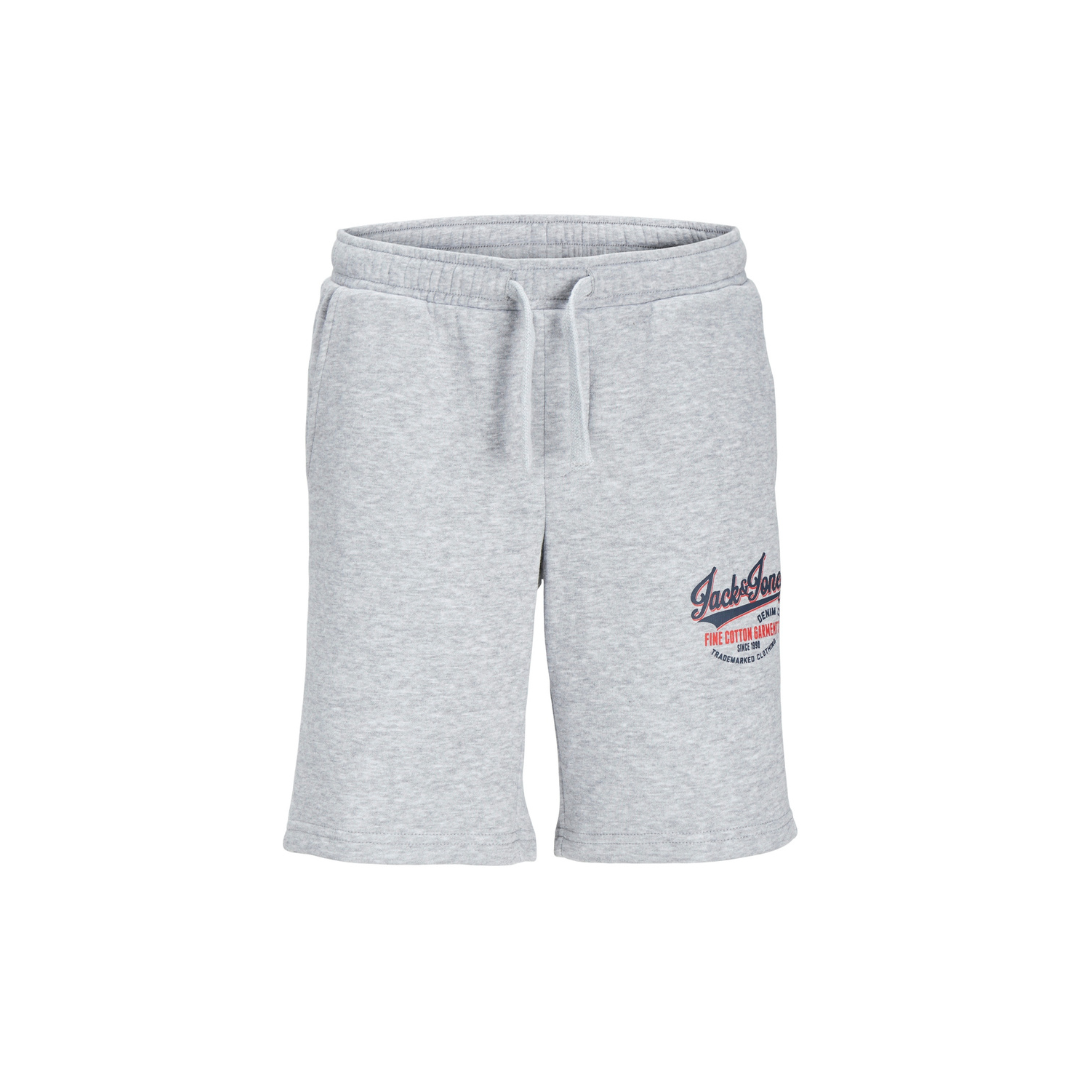 Calções cinzentos com cordão e estampado na perna esquerda