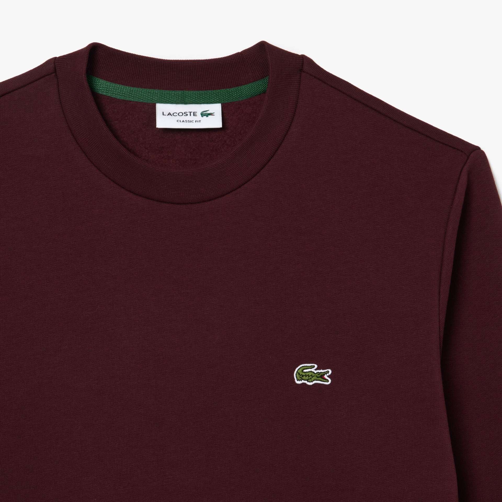 Camisola Lacoste vinho com gola redonda e crocodilo bordado