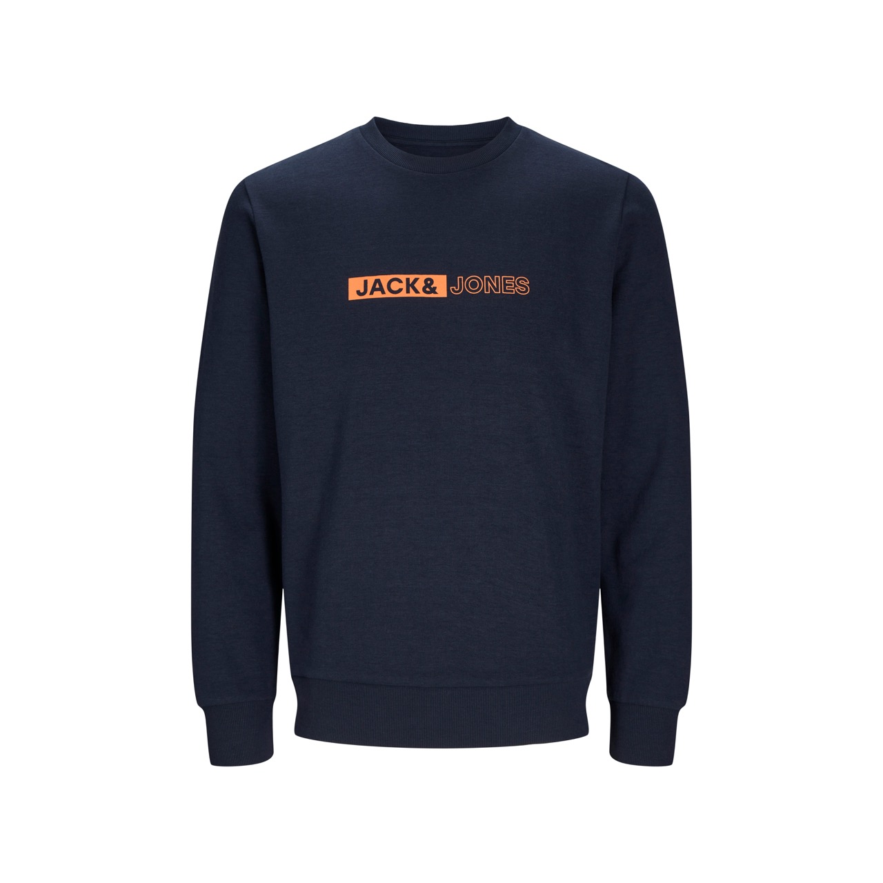 Sweatshirt azul escuro com estampa JACK & JONES em laranja no centro