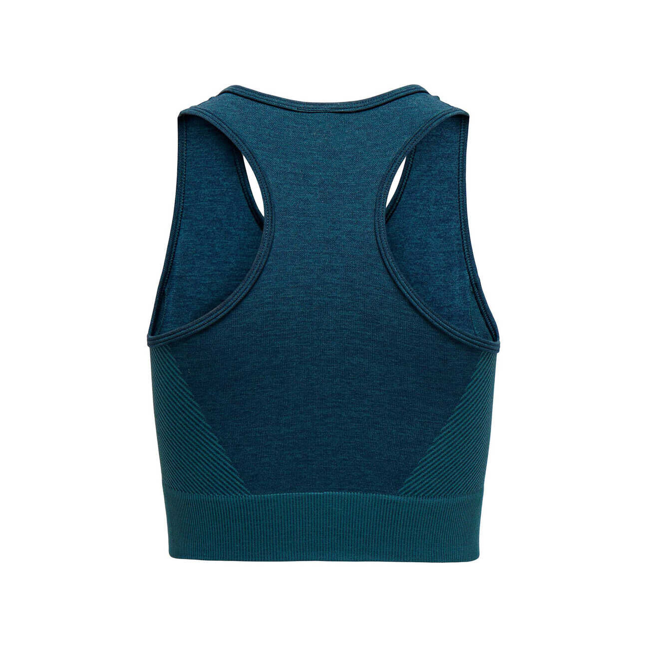 Top desportivo azul escuro, costas nadador, malha e barra elástica