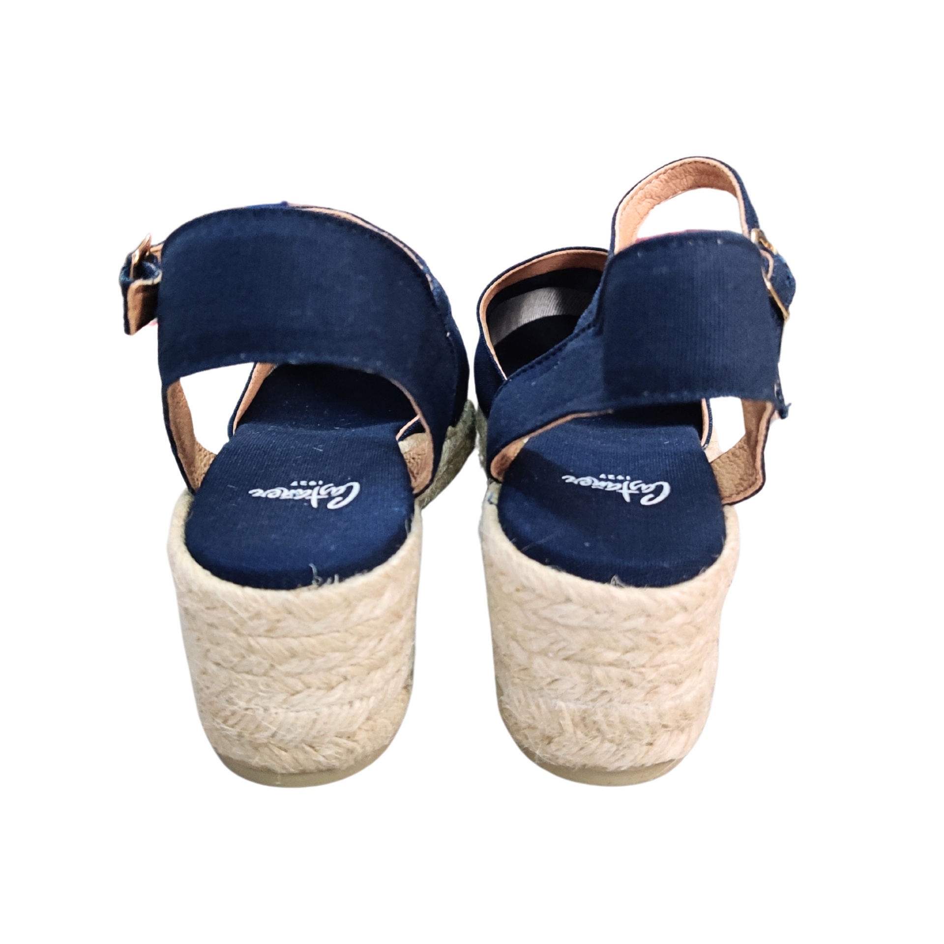 Sandálias de cunha azul com sola de ráfia