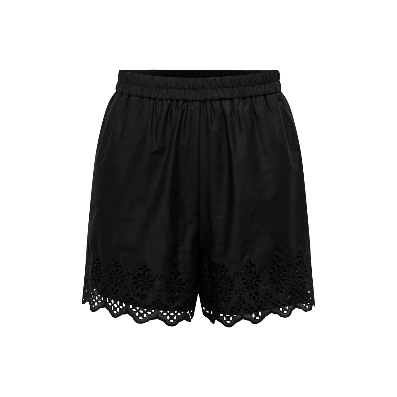 Calções pretos femininos com bordado na bainha