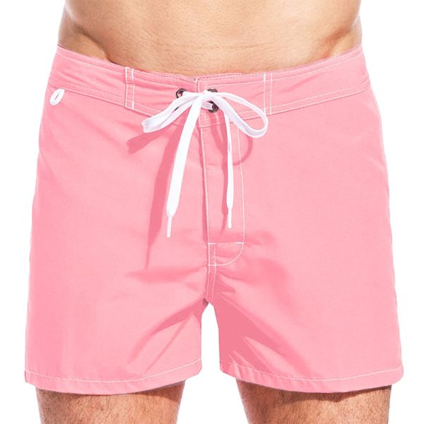 Calções de banho masculinos rosa com cordão branco