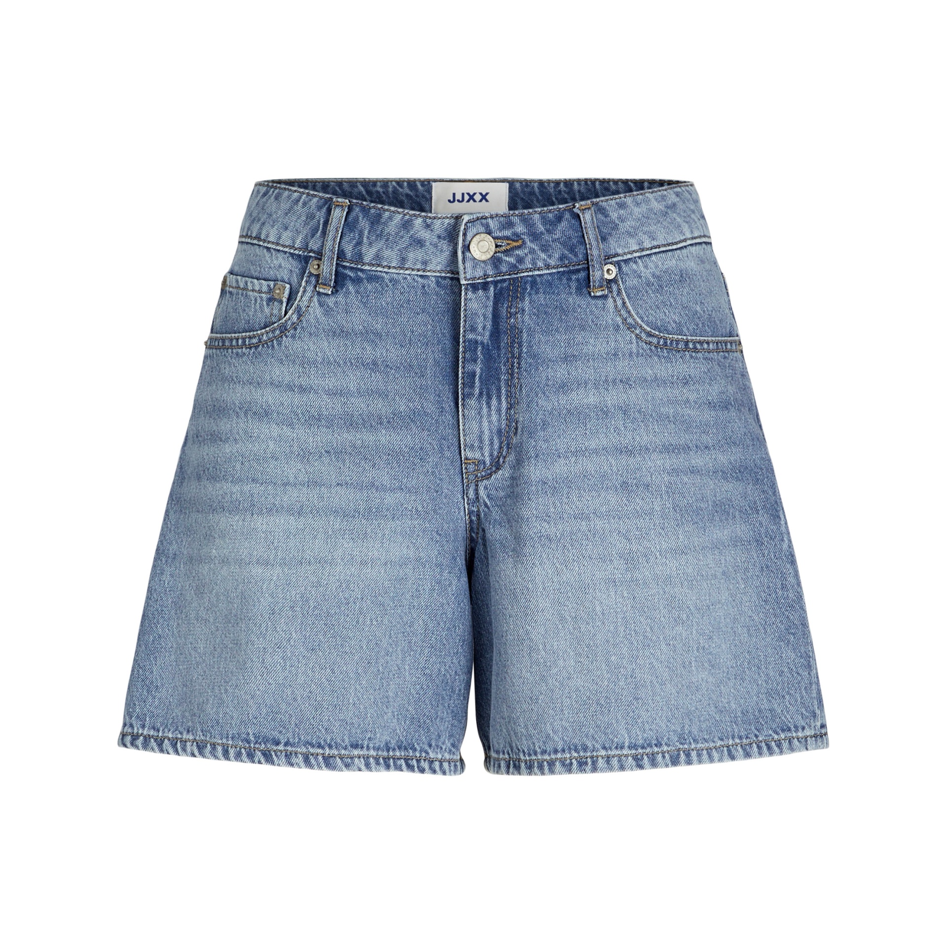 Calções de ganga azuis claros com bolsos e botão