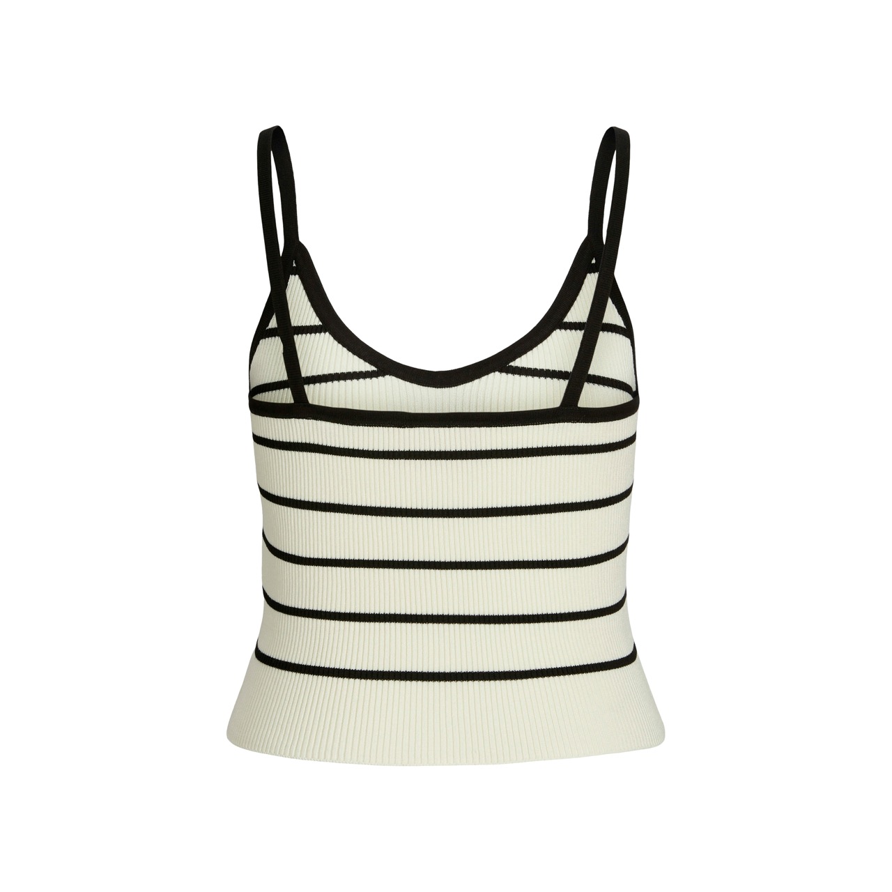 Top de alças finas branco com riscas pretas horizontais