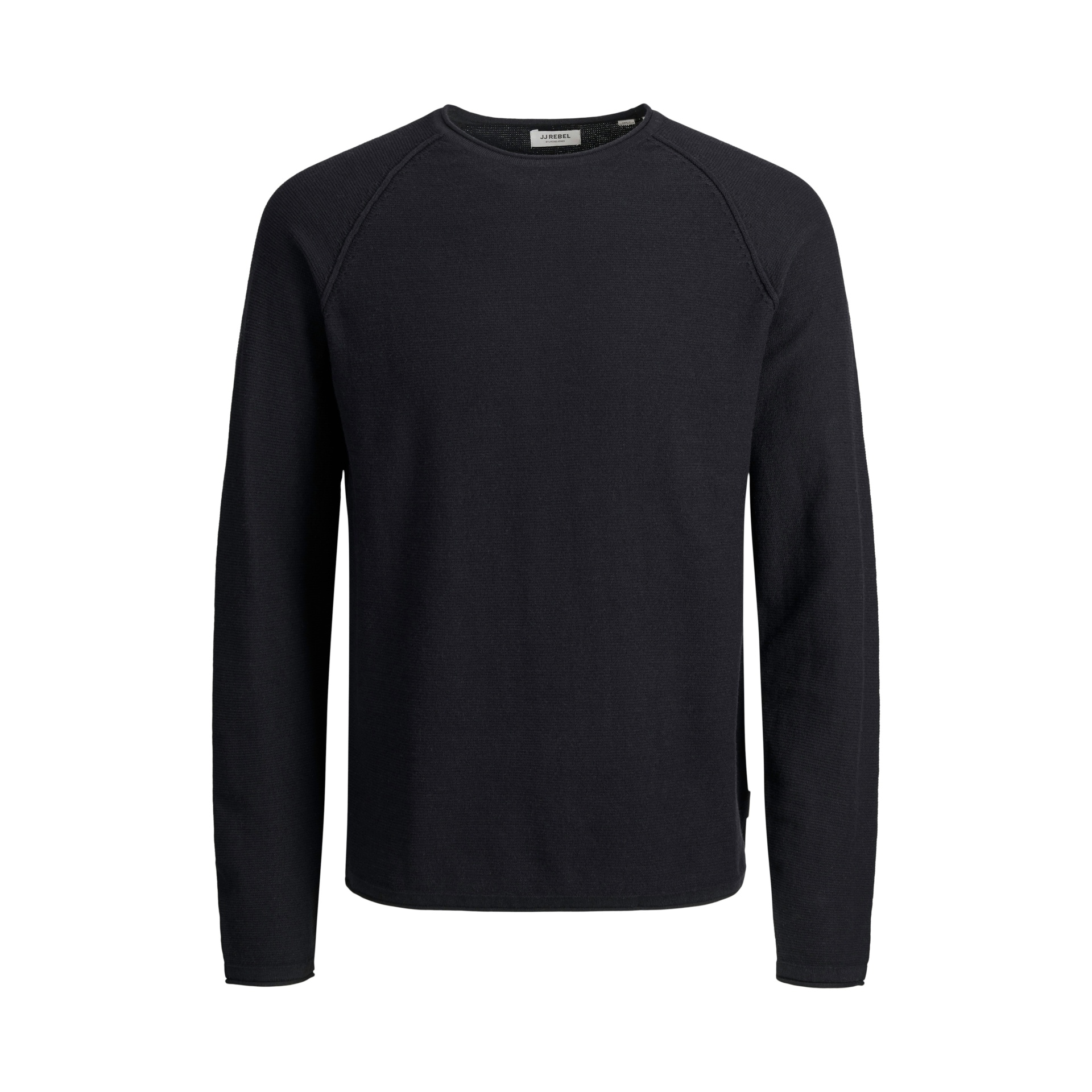 Camisola preta de malha com mangas compridas e gola redonda