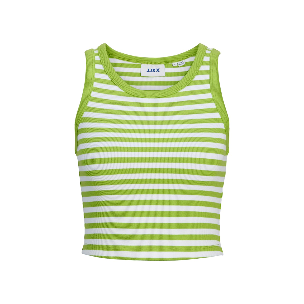 Top curto verde e branco às riscas sem mangas