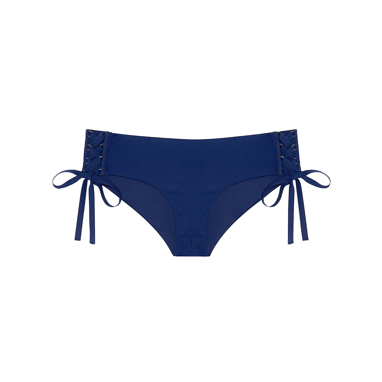 Cueca de bikini azul escuro com cordões laterais