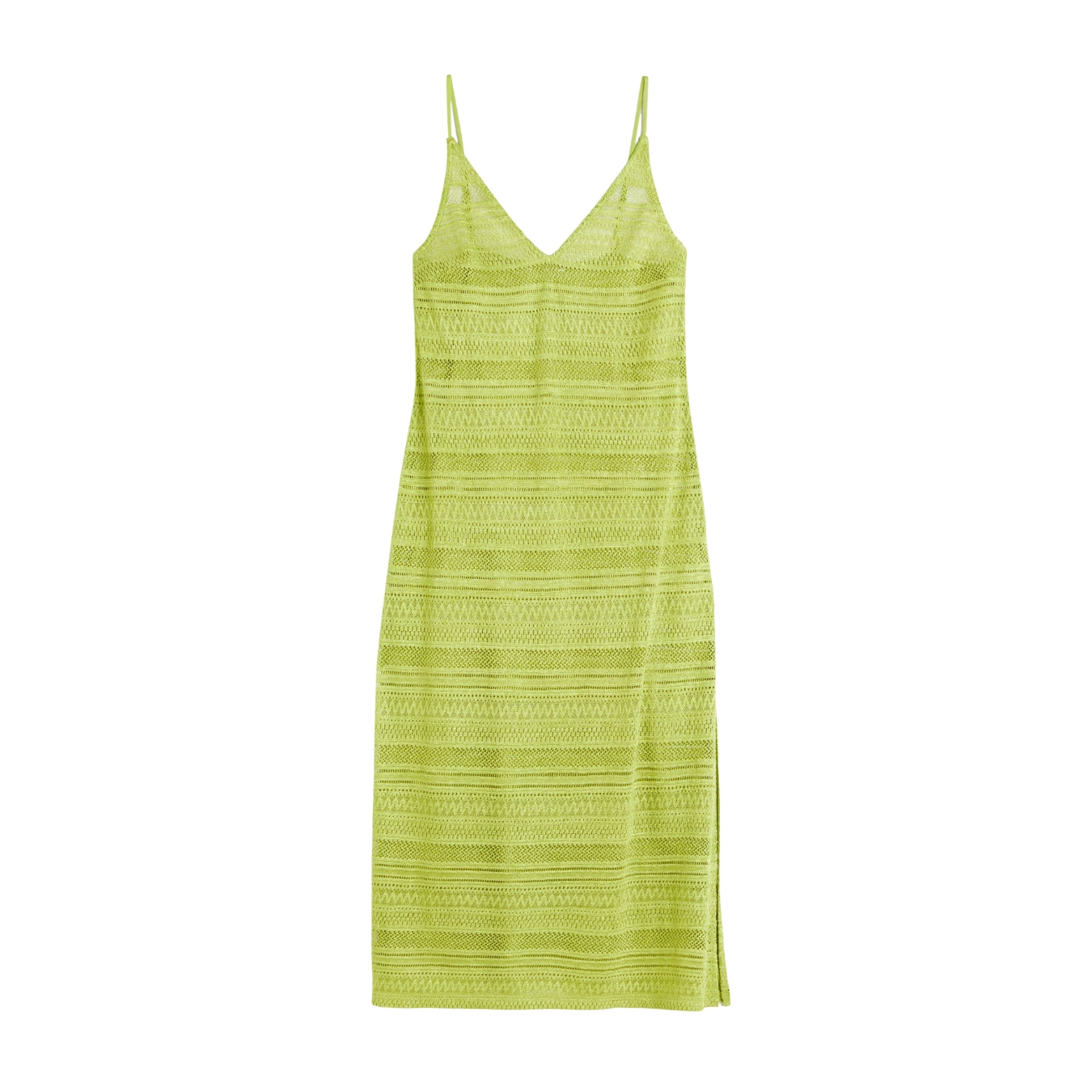 Vestido midi verde lima com alças finas e padrão texturizado