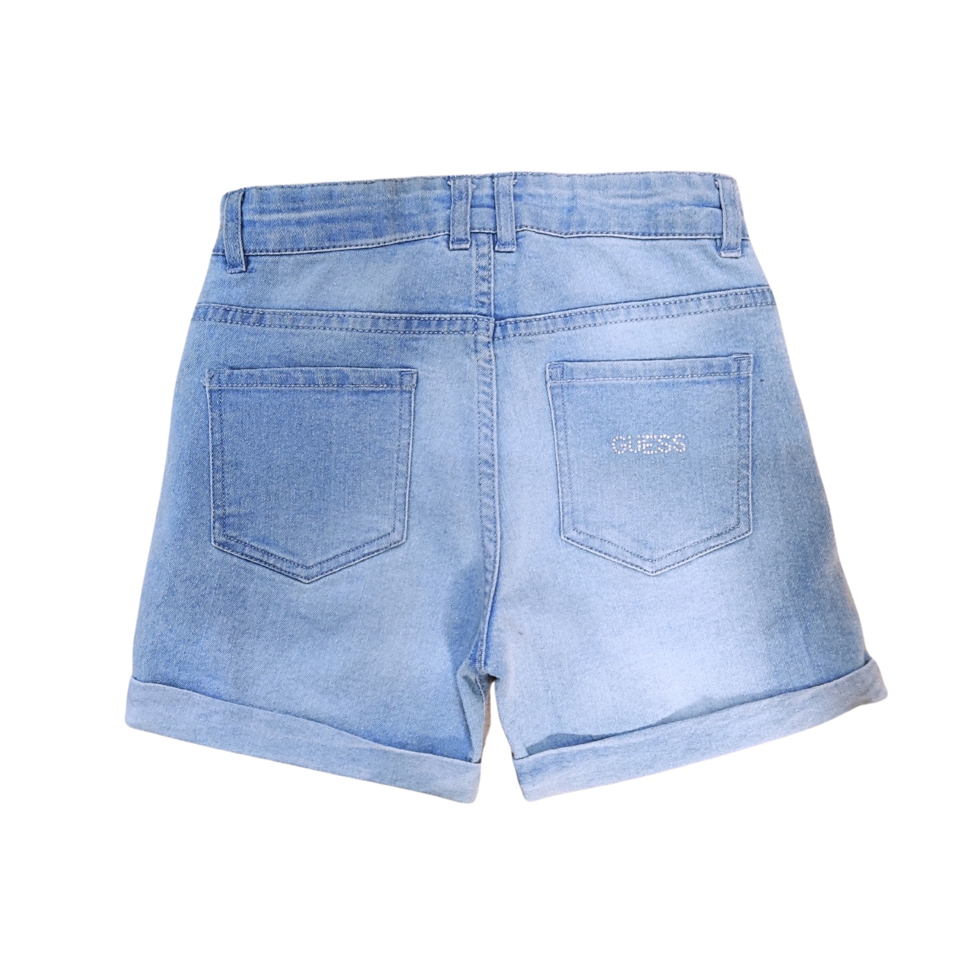 Calções de ganga azuis claros com bolsos nas costas e bordado GUESS.