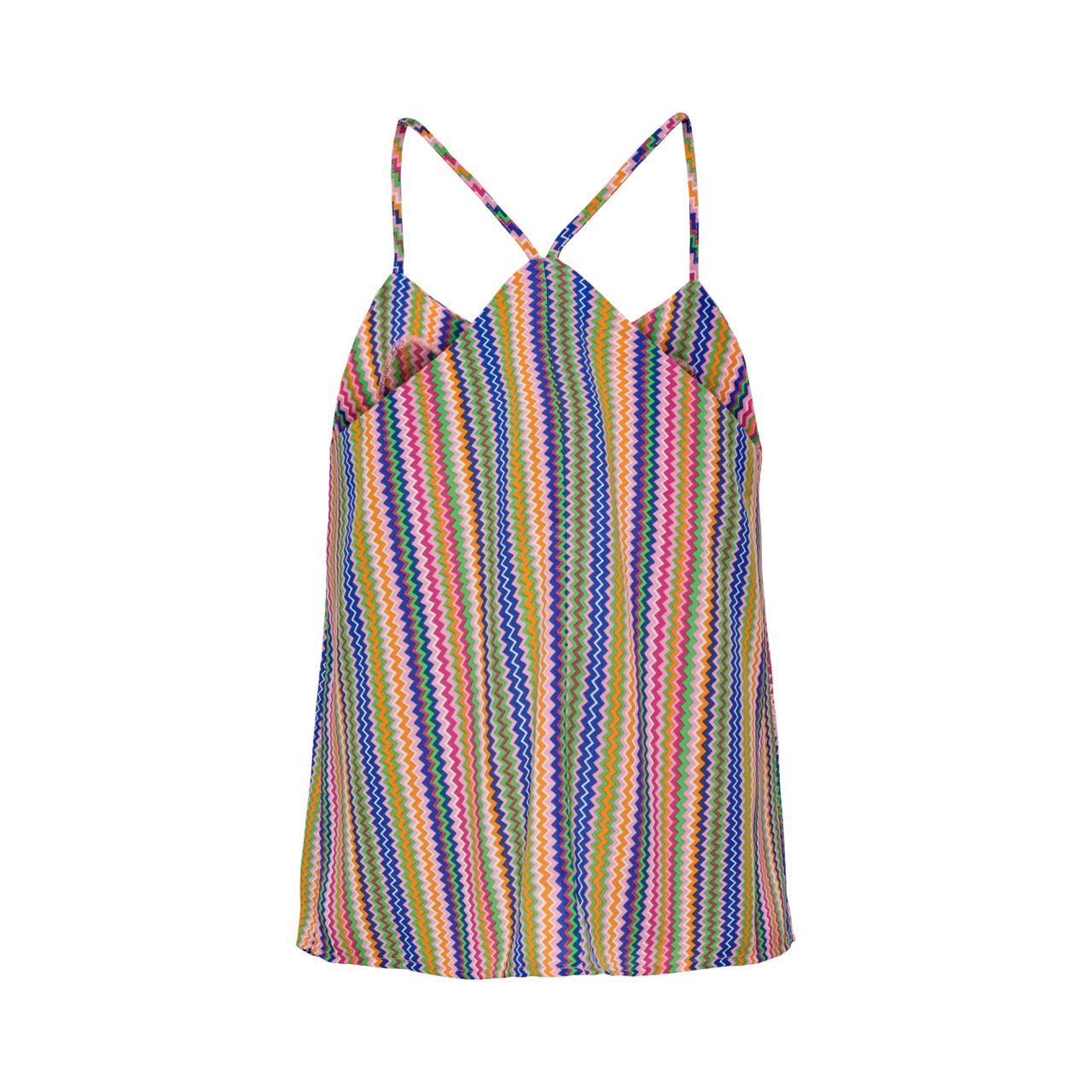 Top feminino colorido com riscas verticais e alças finas