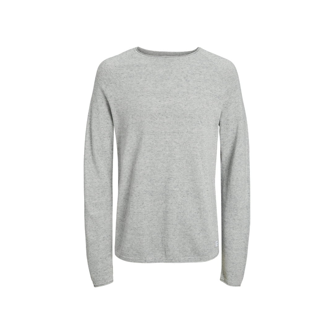 Camisola cinza clara de manga comprida com gola redonda