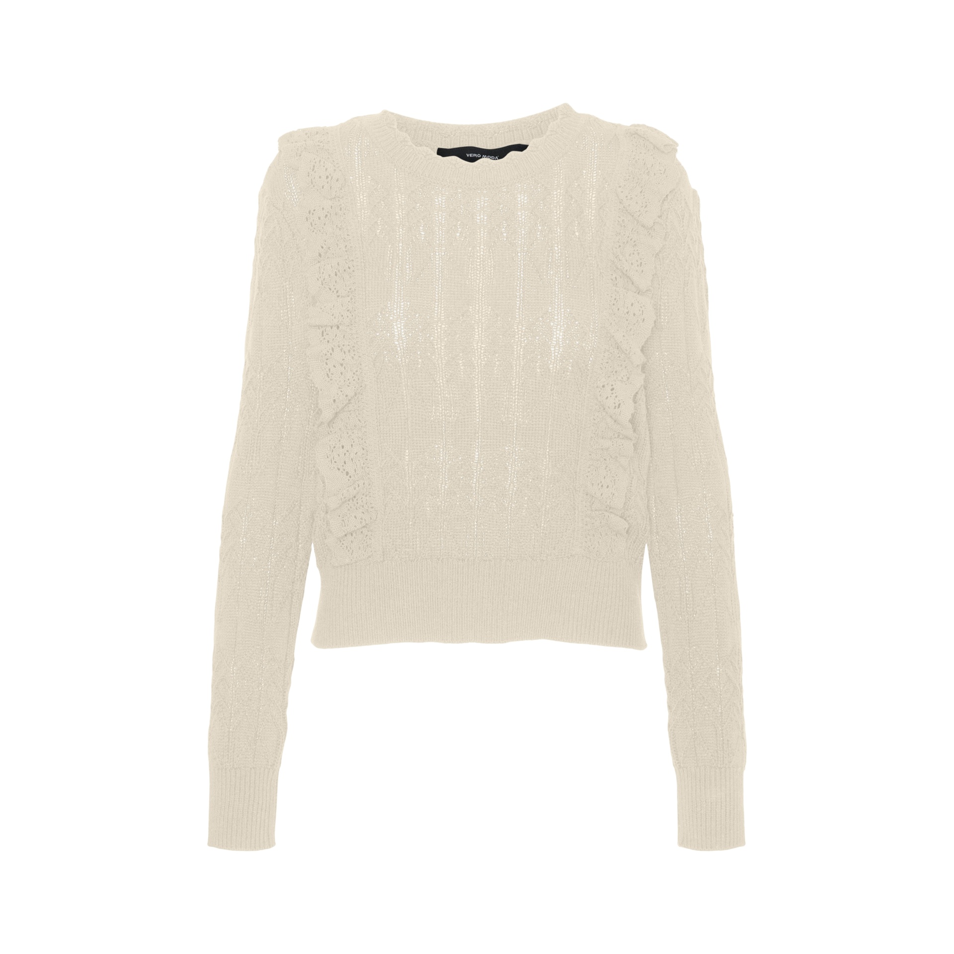 Camisola creme de malha com folhos e padrão de trança