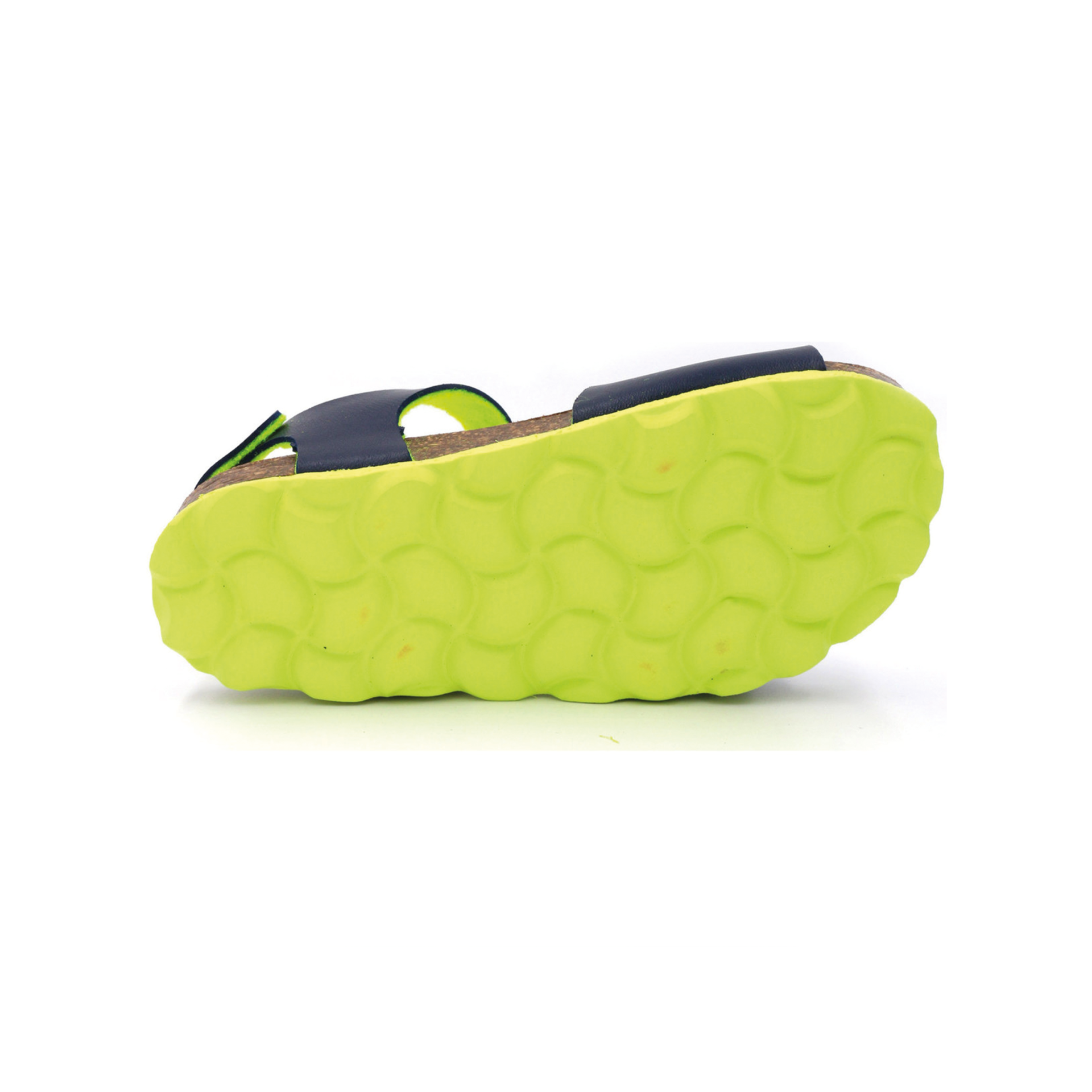 Sola verde fluorescente de sandália azul escura