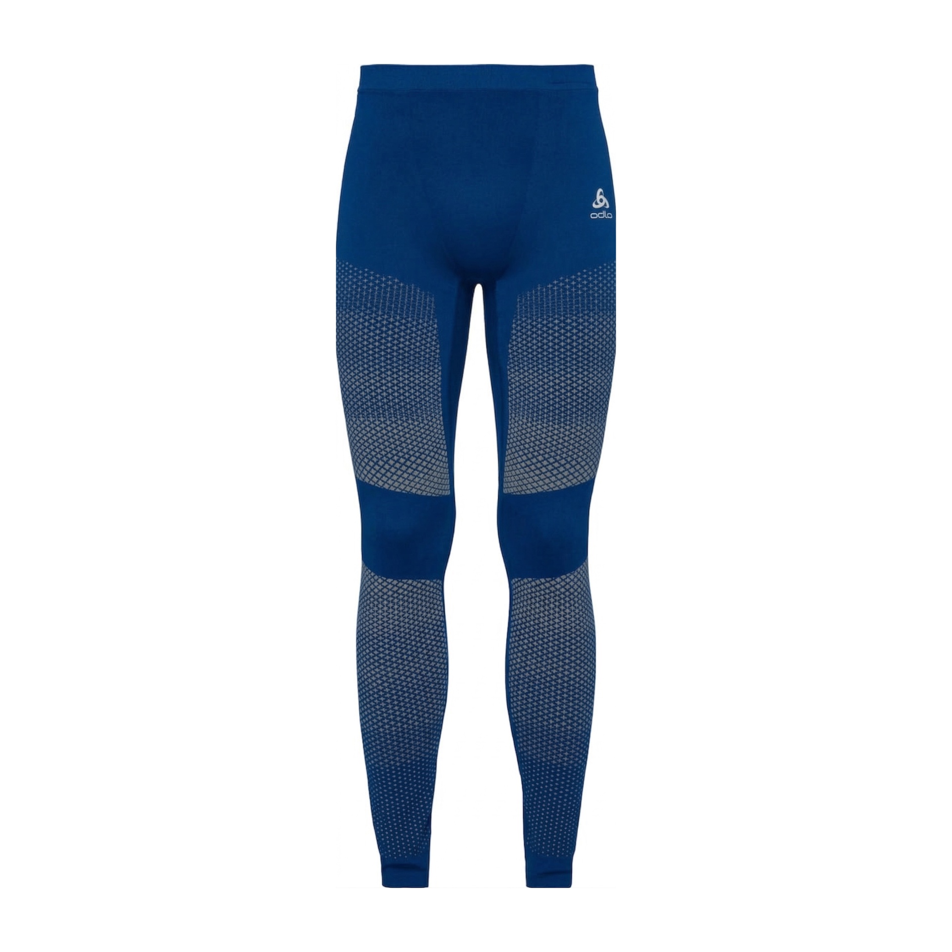 Leggings de desporto azuis com padrão cinzento e logótipo odlo