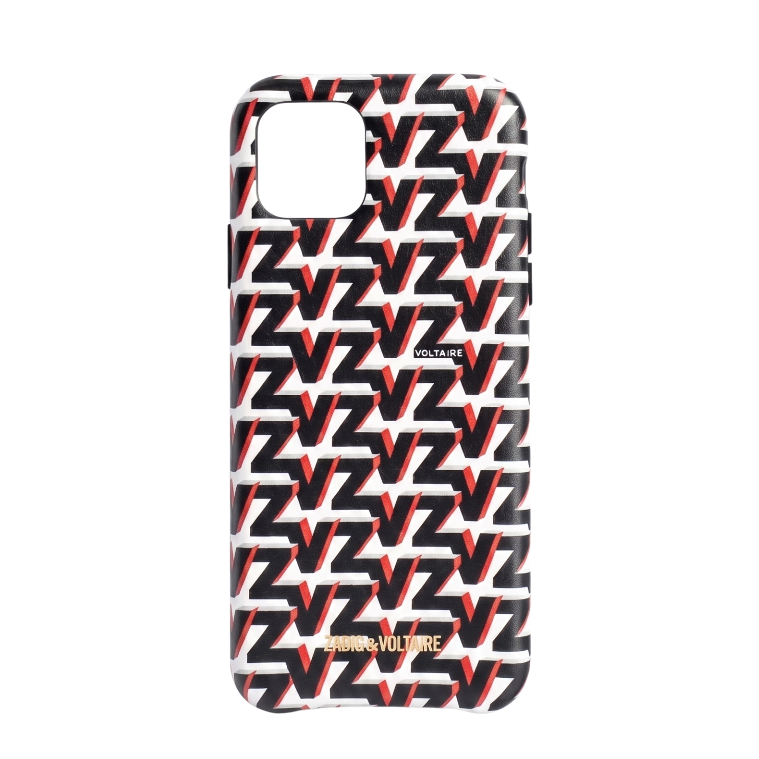 Capa para smartphone preta, branca e vermelha com letras VZ repetidas e texto VOLTAIRE e ZADIG & VOLTAIRE
