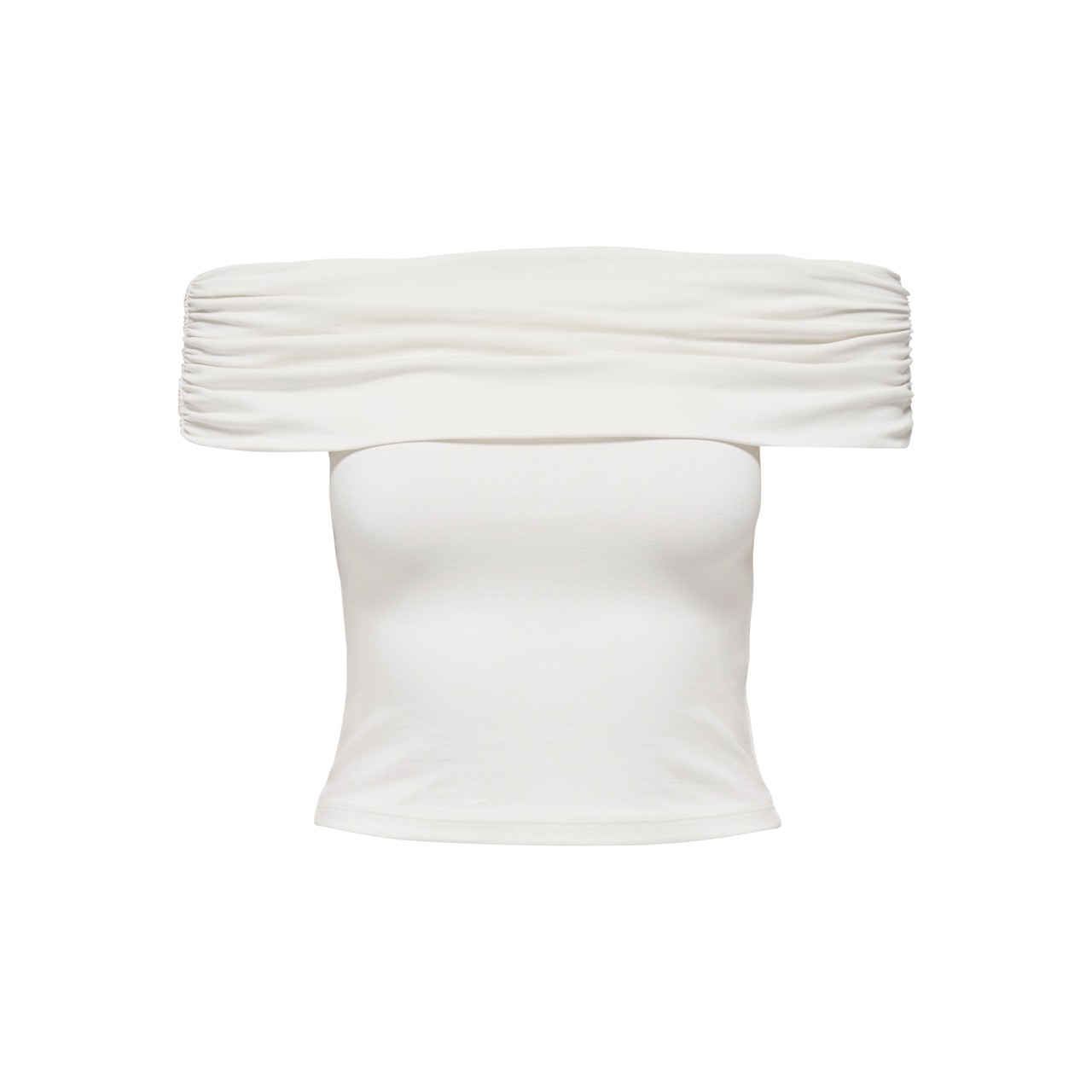 Top branco ombro a ombro com detalhe franzido