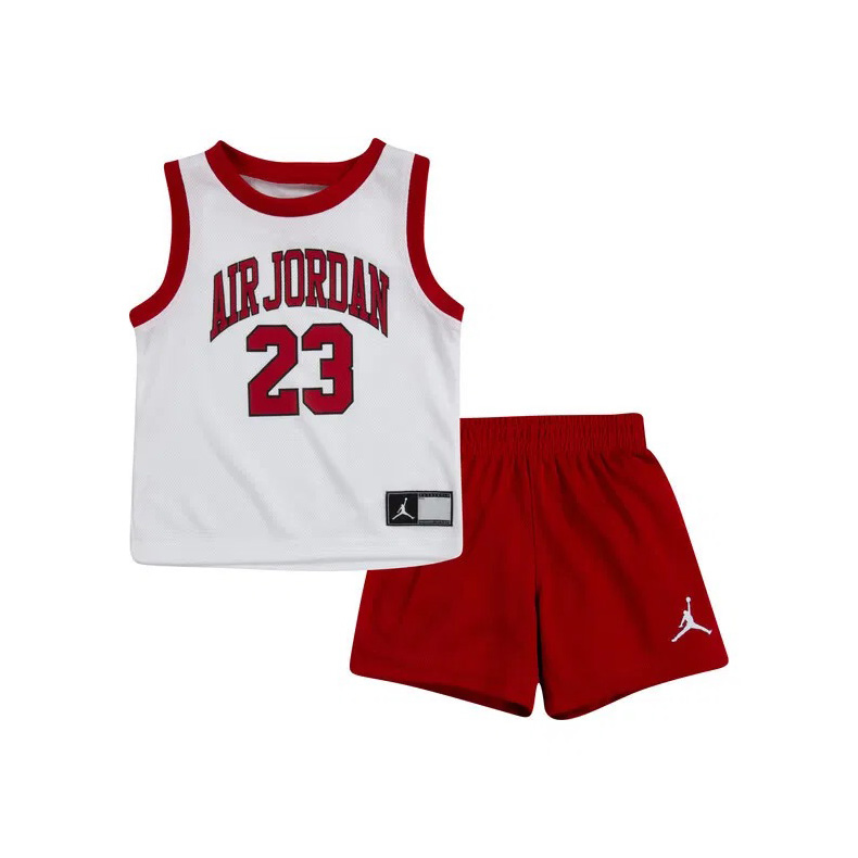 Conjunto infantil de desporto AIR JORDAN com camisola e calções vermelhos e brancos