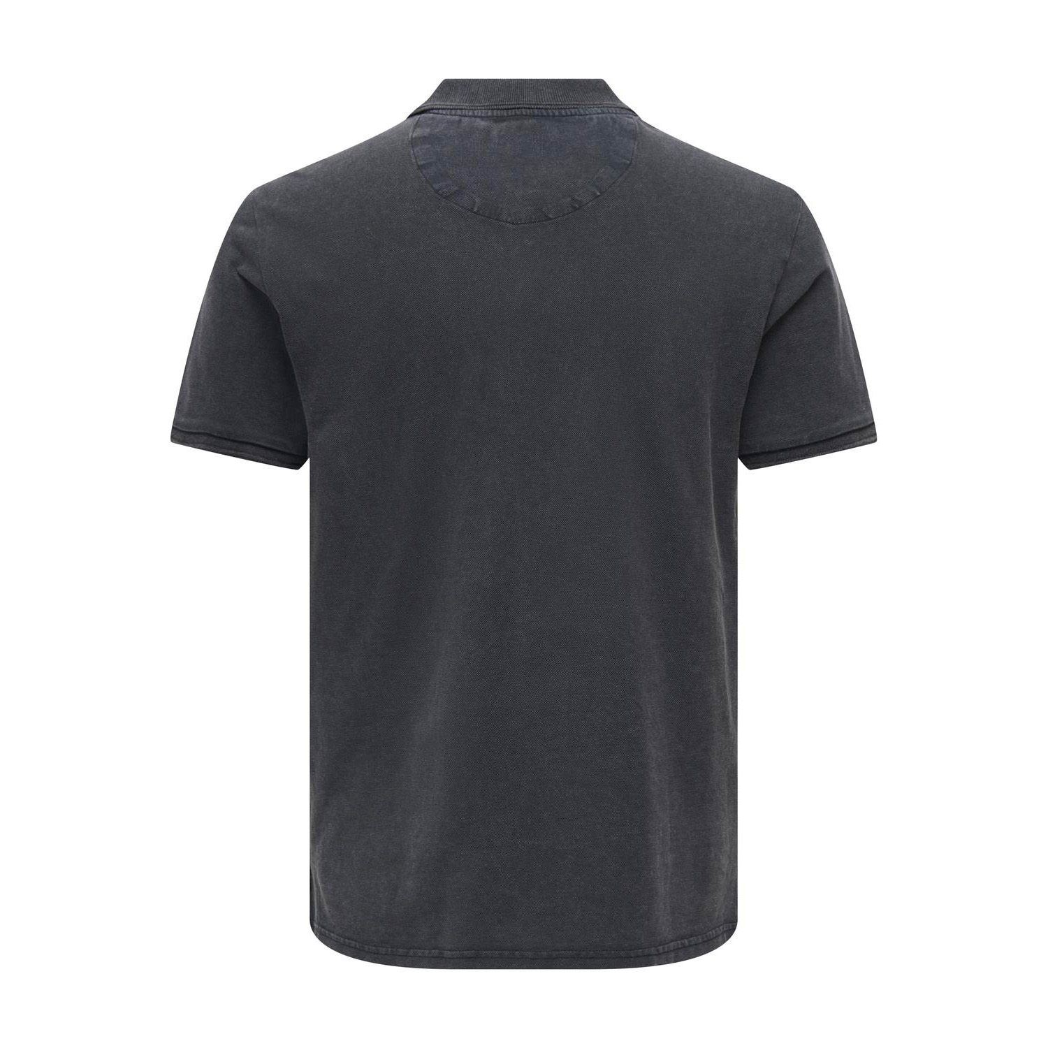 Polo cinza escuro de manga curta vista por trás