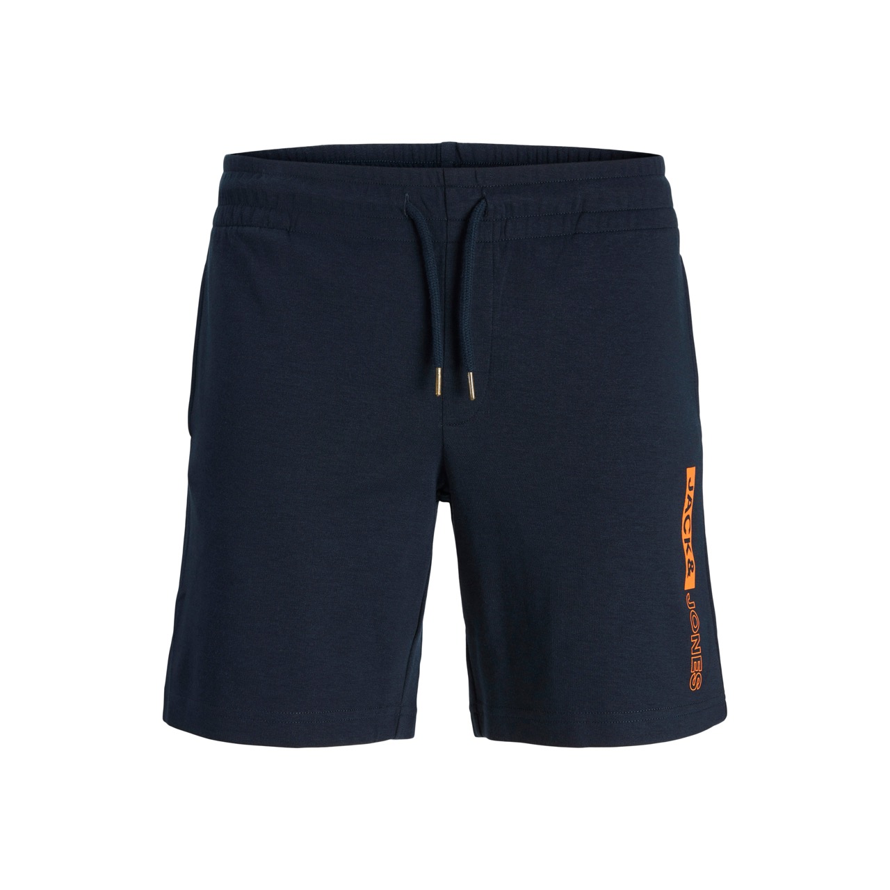 Calções azuis escuros com texto laranja SCOTCH SODA