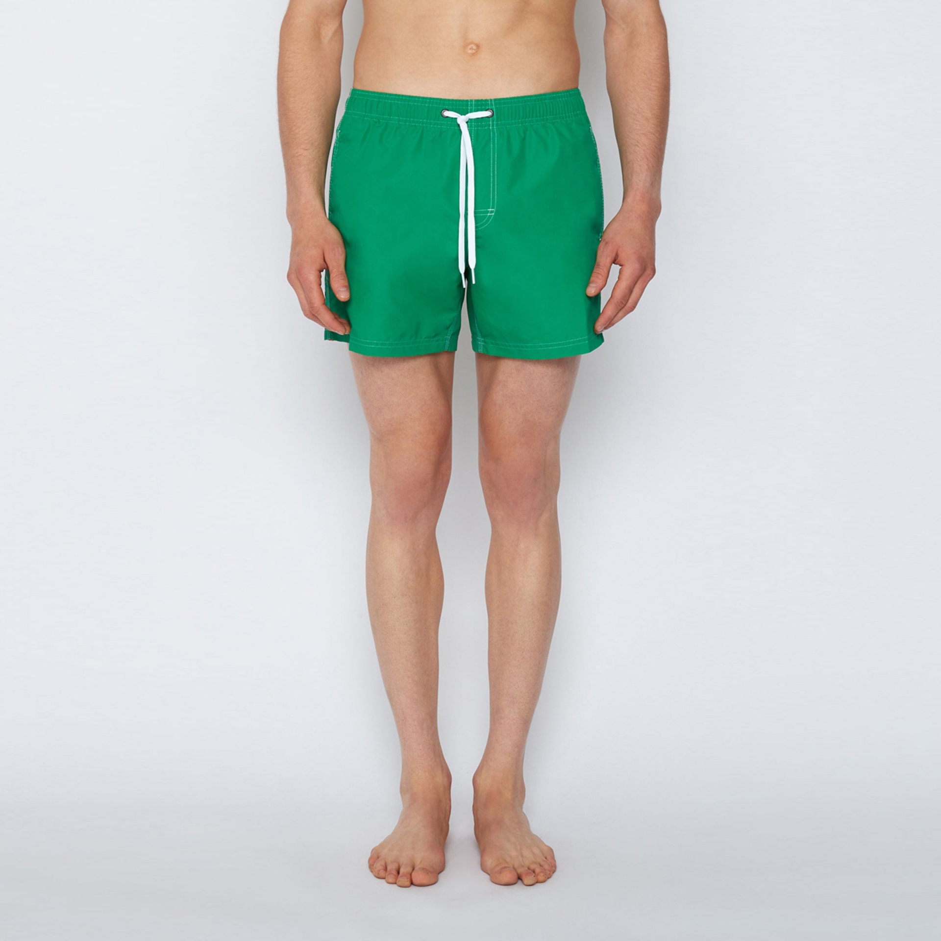 Calções de banho masculinos verdes com cordão branco