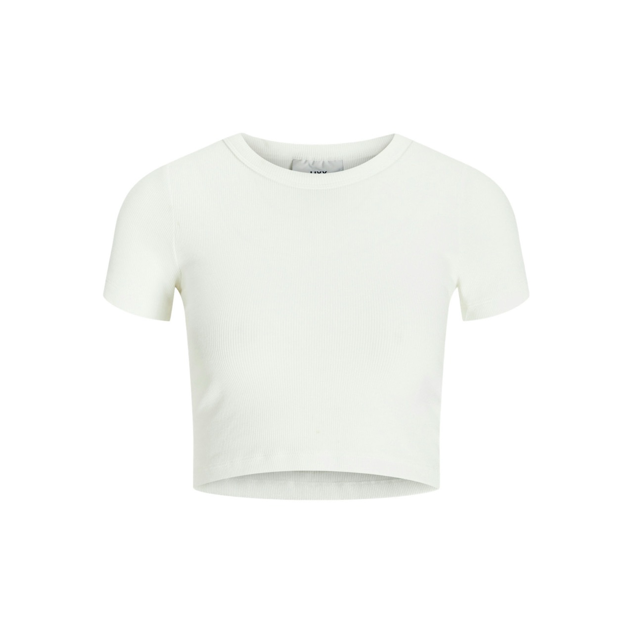 T-shirt cropped branca de manga curta com textura canelada