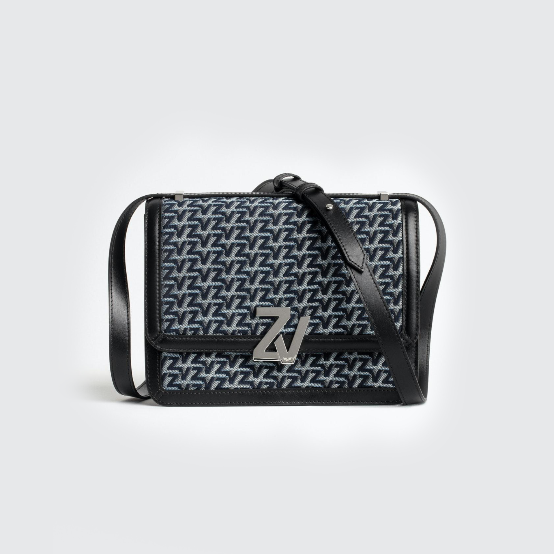 Mala de tiracolo com padrão azul e fecho metálico ZV