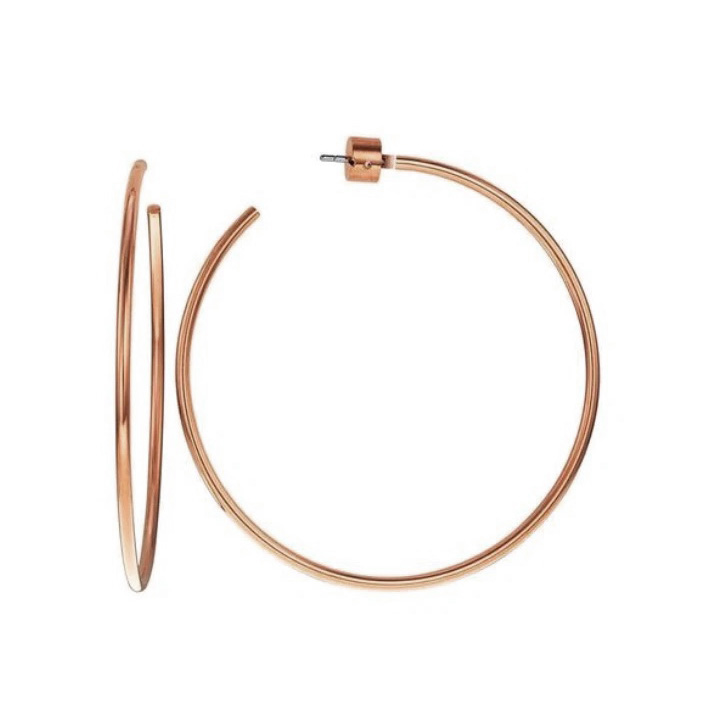 Brincos de argola dourados rosa simples com fecho de pressão