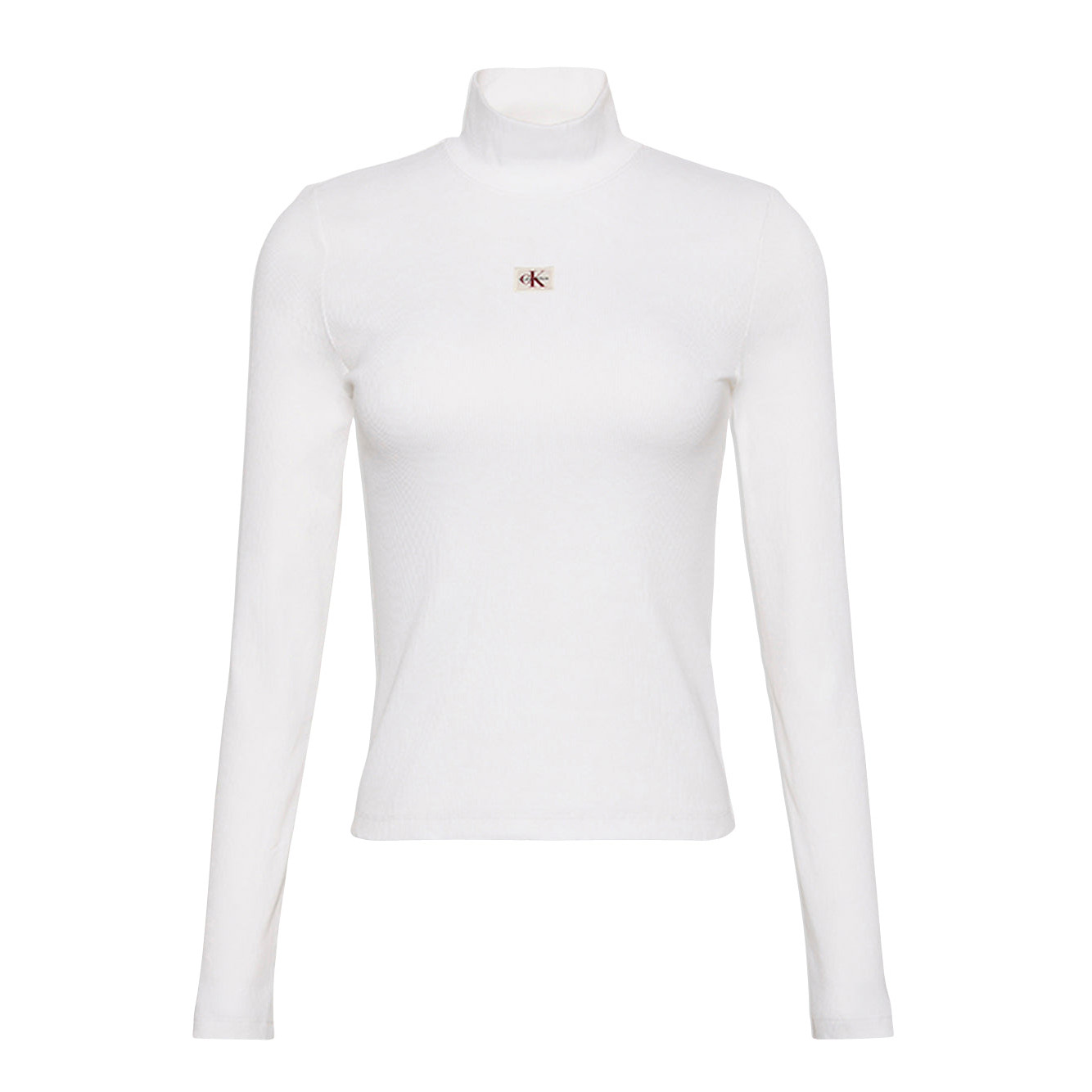 Camisola branca de manga comprida com gola alta e logótipo cK no peito