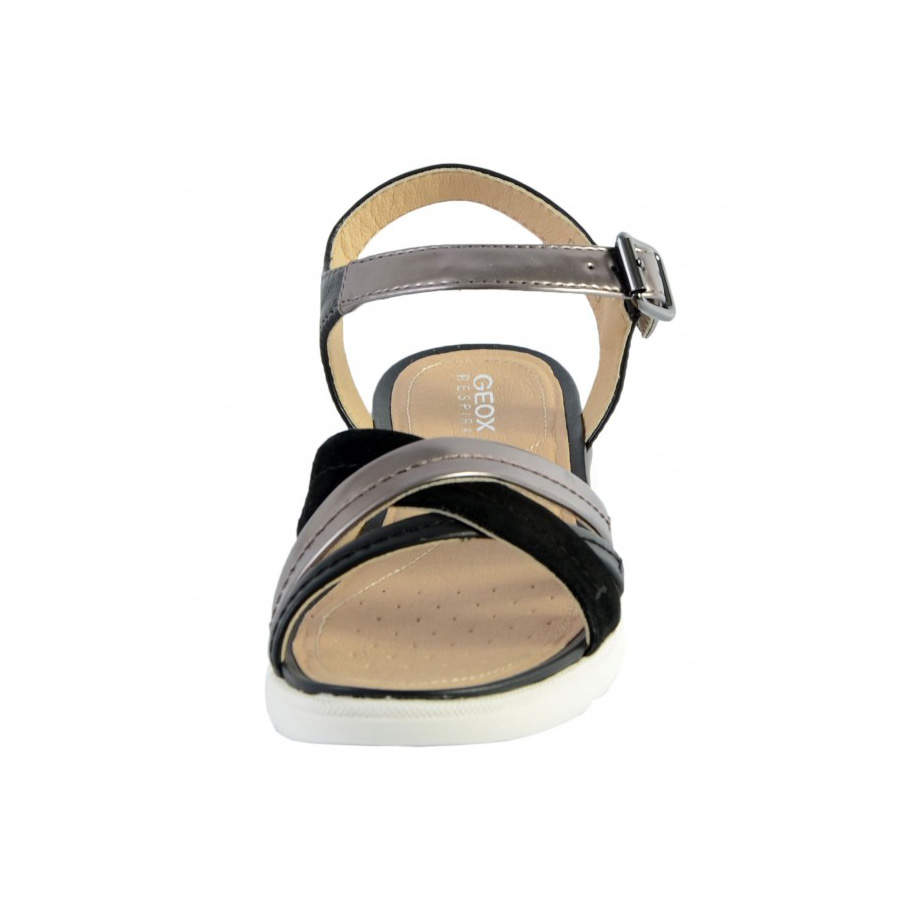 Sandália feminina Geox com tiras preto bege cinzento e sola branca